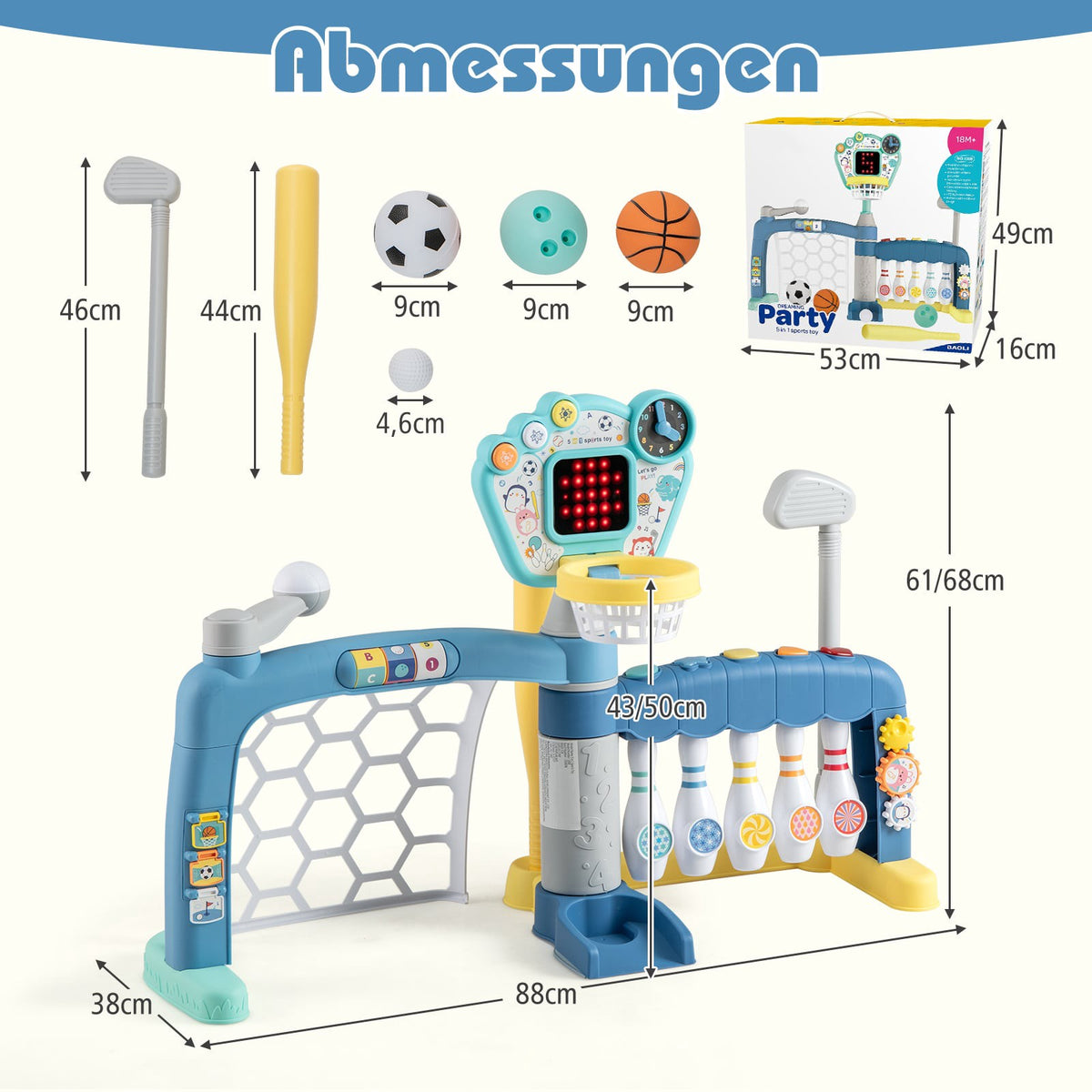 5-in-1 Toddler Sports Center: Basketball, Soccer, Golf, More
