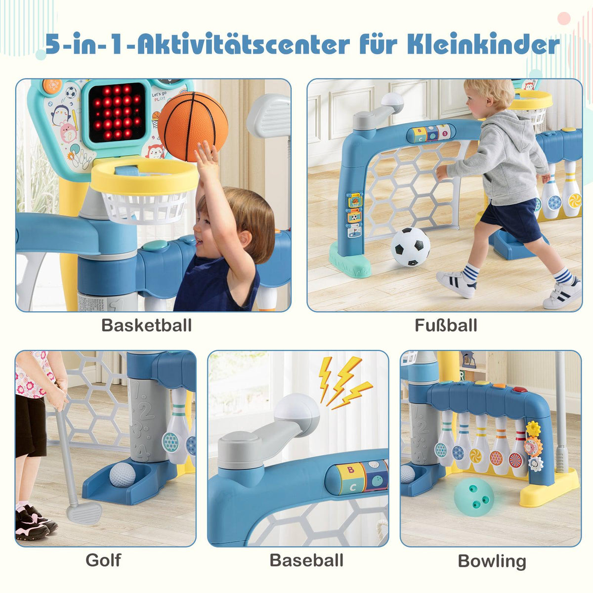 5-in-1 Toddler Sports Center: Basketball, Soccer, Golf, More