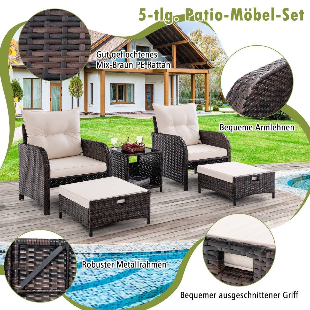 5-piece balcony furniture set garden furniture made of PE polyrattan seating group for garden