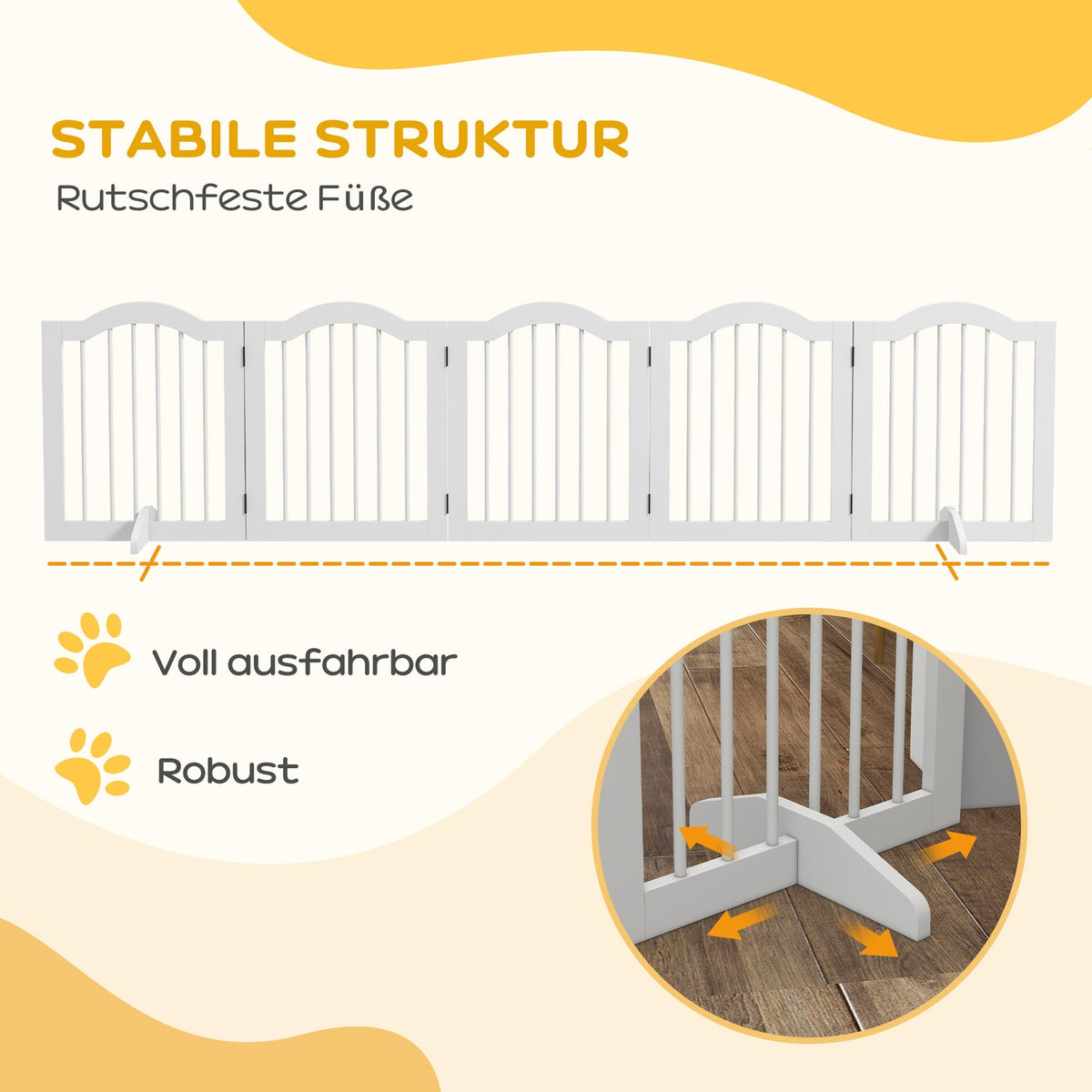 5-piece dog barrier, 254.5 x 61 cm, foldable dog gate with door, door safety gate with 2 support feet, free-standing stair gate