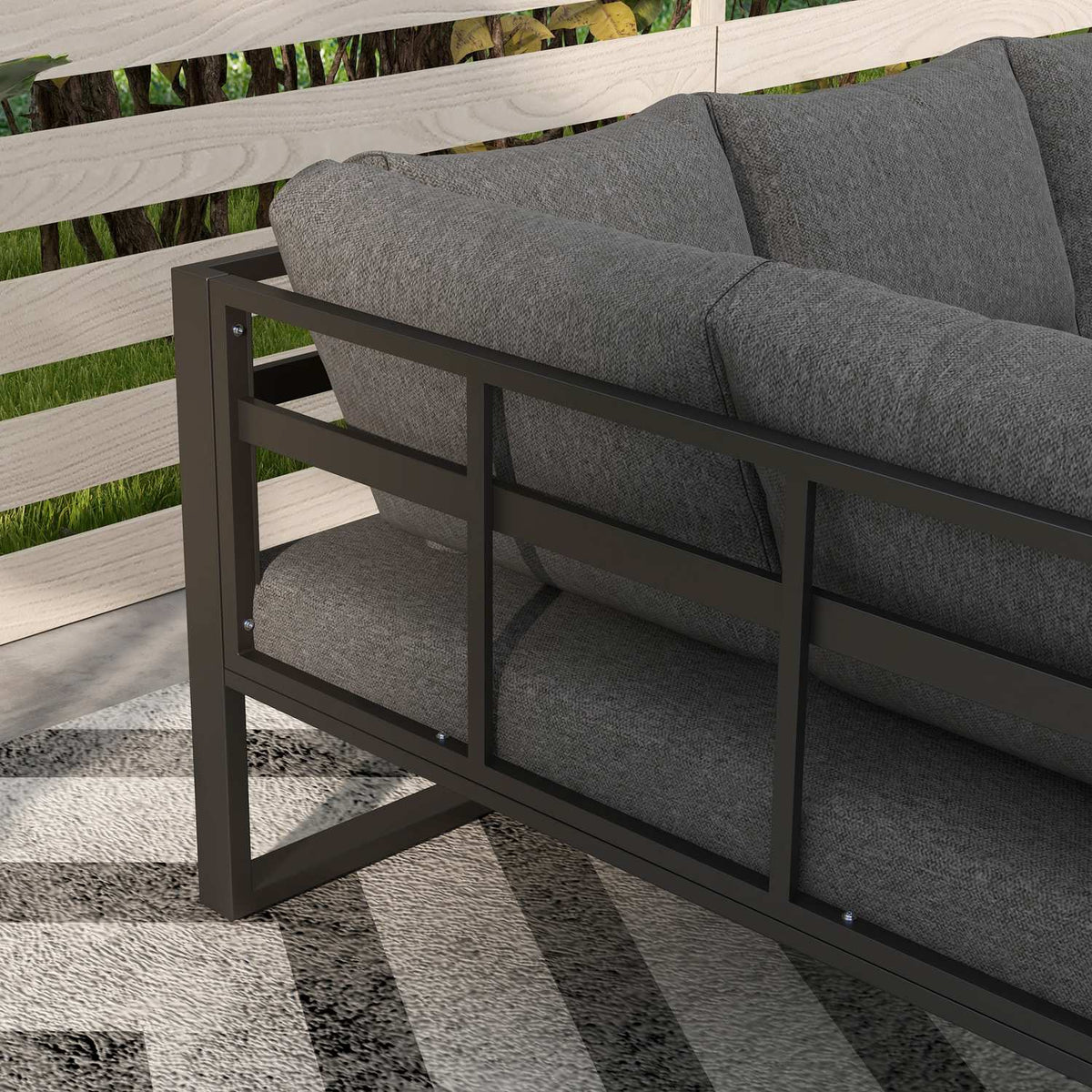 5-piece garden furniture set with corner sofa and double sofa, coffee table, balcony furniture set with seat cushion, garden lounge set, gray