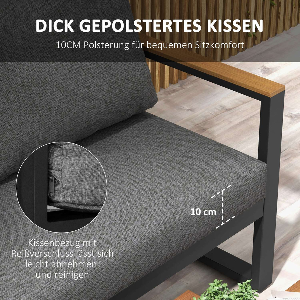 5-piece garden furniture set with corner sofa and double sofa, coffee table, balcony furniture set with seat cushion, garden lounge set, gray