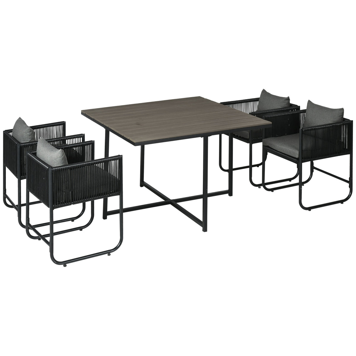 5-piece polyrattan garden furniture set, dining table with 4 chairs and side table, stylish dining group for balcony and garden