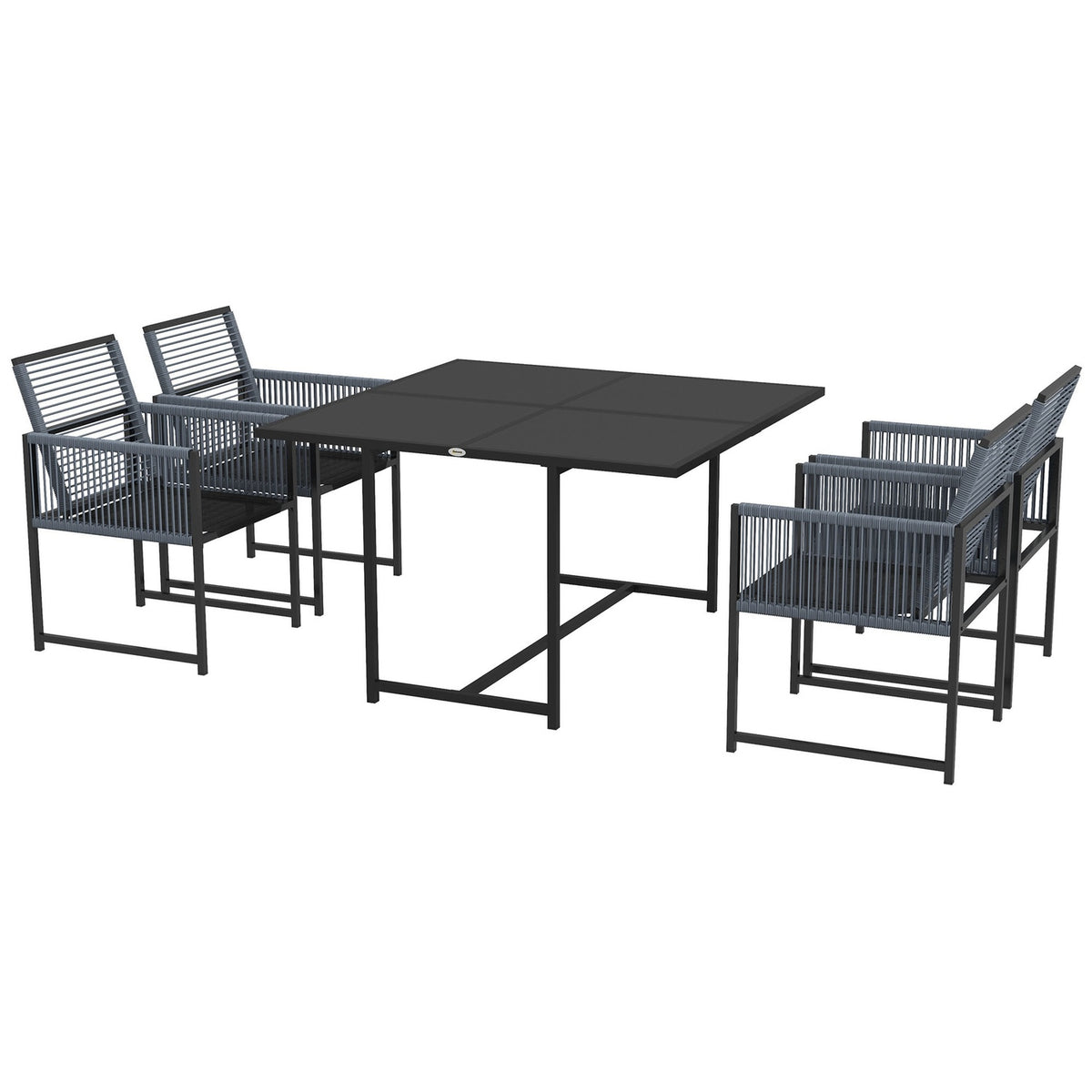 5-piece seating group Dining group for 4 people Dining table with 4 chairs Dining room group with folding chairs Kitchen table set with steel frame Balcony furniture Garden furniture for terrace, balcony Dark gray