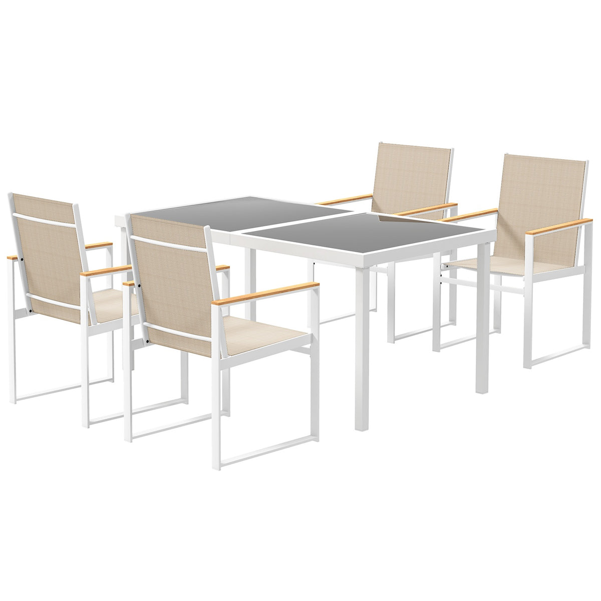 5-piece seating group. Dining group for 4 people, removable dining table with 4 chairs, dining room group, kitchen table set with steel frame, balcony furniture, garden furniture for terrace, balcony, multi-coloured