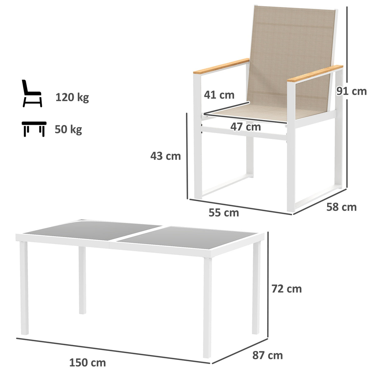 5-piece seating group. Dining group for 4 people, removable dining table with 4 chairs, dining room group, kitchen table set with steel frame, balcony furniture, garden furniture for terrace, balcony, multi-coloured