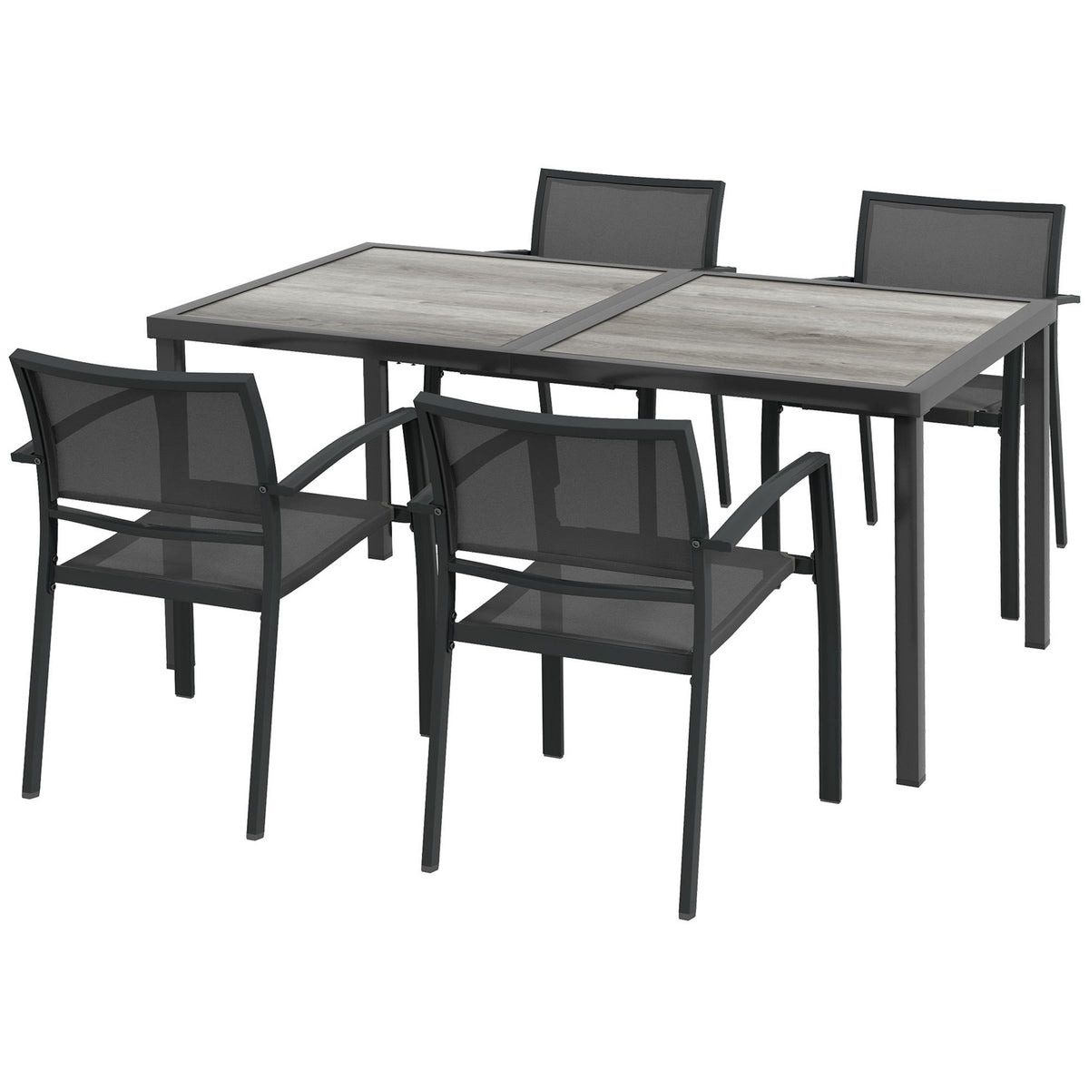 5-piece seating group garden furniture set with 1 dining table and 4 stackable chairs, garden furniture for patio, mesh dark gray