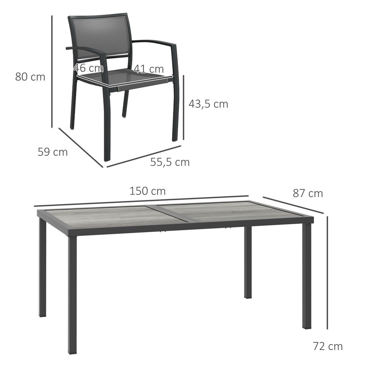 5-piece seating group garden furniture set with 1 dining table and 4 stackable chairs, garden furniture for patio, mesh dark gray