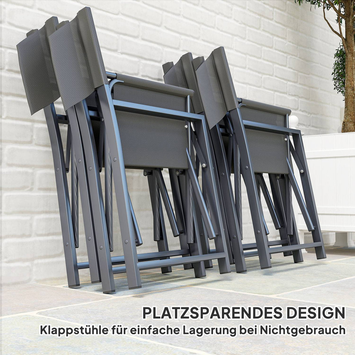 5-piece seating group, steel dining group for 4 people, dining table with 4 foldable chairs, dining room group with glass table, kitchen table set, balcony furniture, garden furniture for terrace, balcony, gray