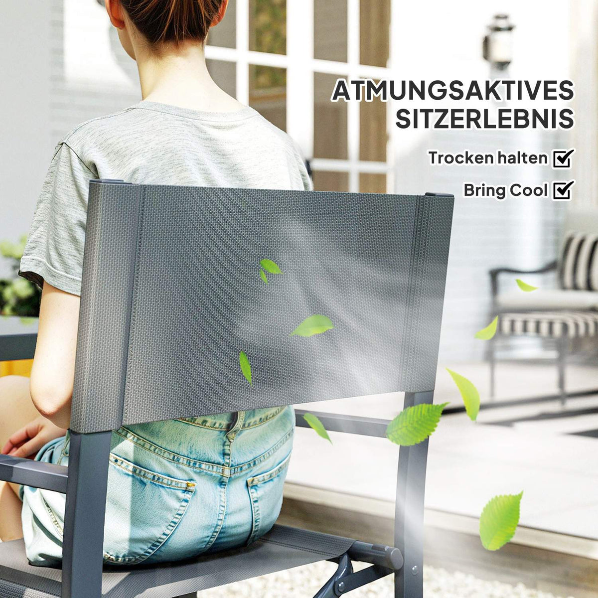 5-piece seating group, steel dining group for 4 people, dining table with 4 foldable chairs, dining room group with glass table, kitchen table set, balcony furniture, garden furniture for terrace, balcony, gray