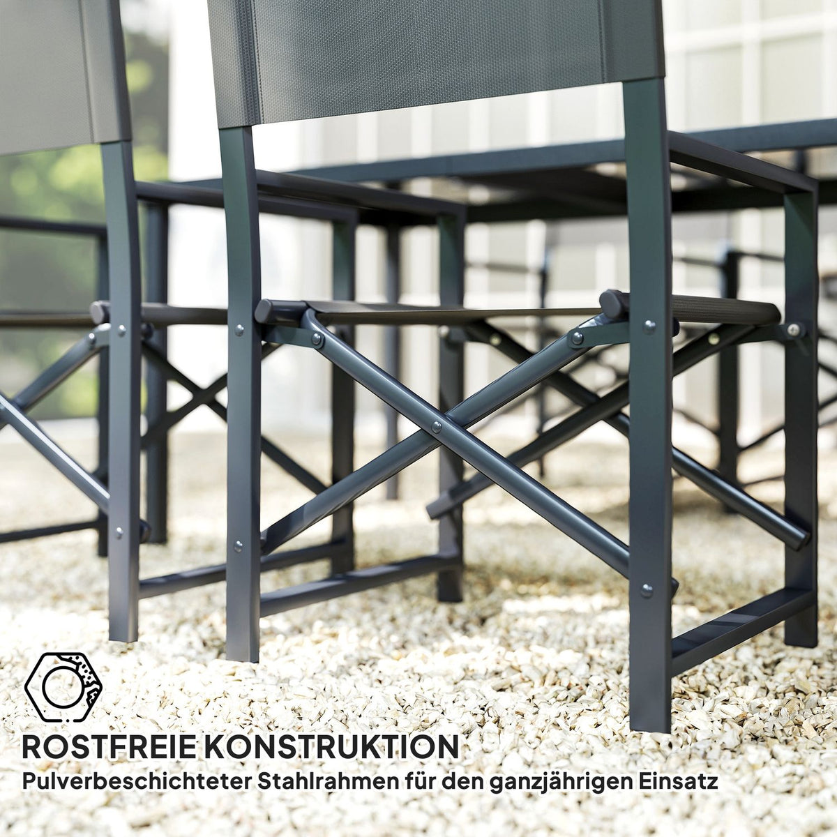 5-piece seating group, steel dining group for 4 people, dining table with 4 foldable chairs, dining room group with glass table, kitchen table set, balcony furniture, garden furniture for terrace, balcony, gray