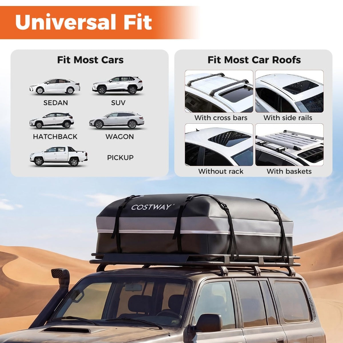 600L Car Roof Box, Waterproof PVC, Anti-Slip Mat, Lock