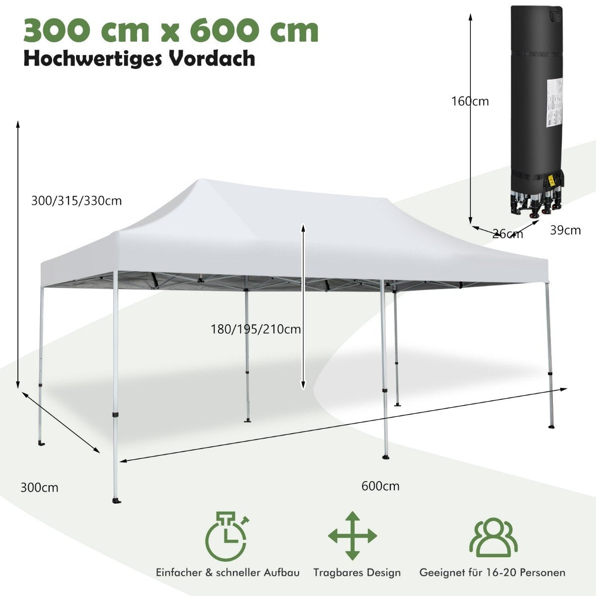 600 x 300 cm Large Pop Up Canopy Tent Instant Sun Shade with Wheels