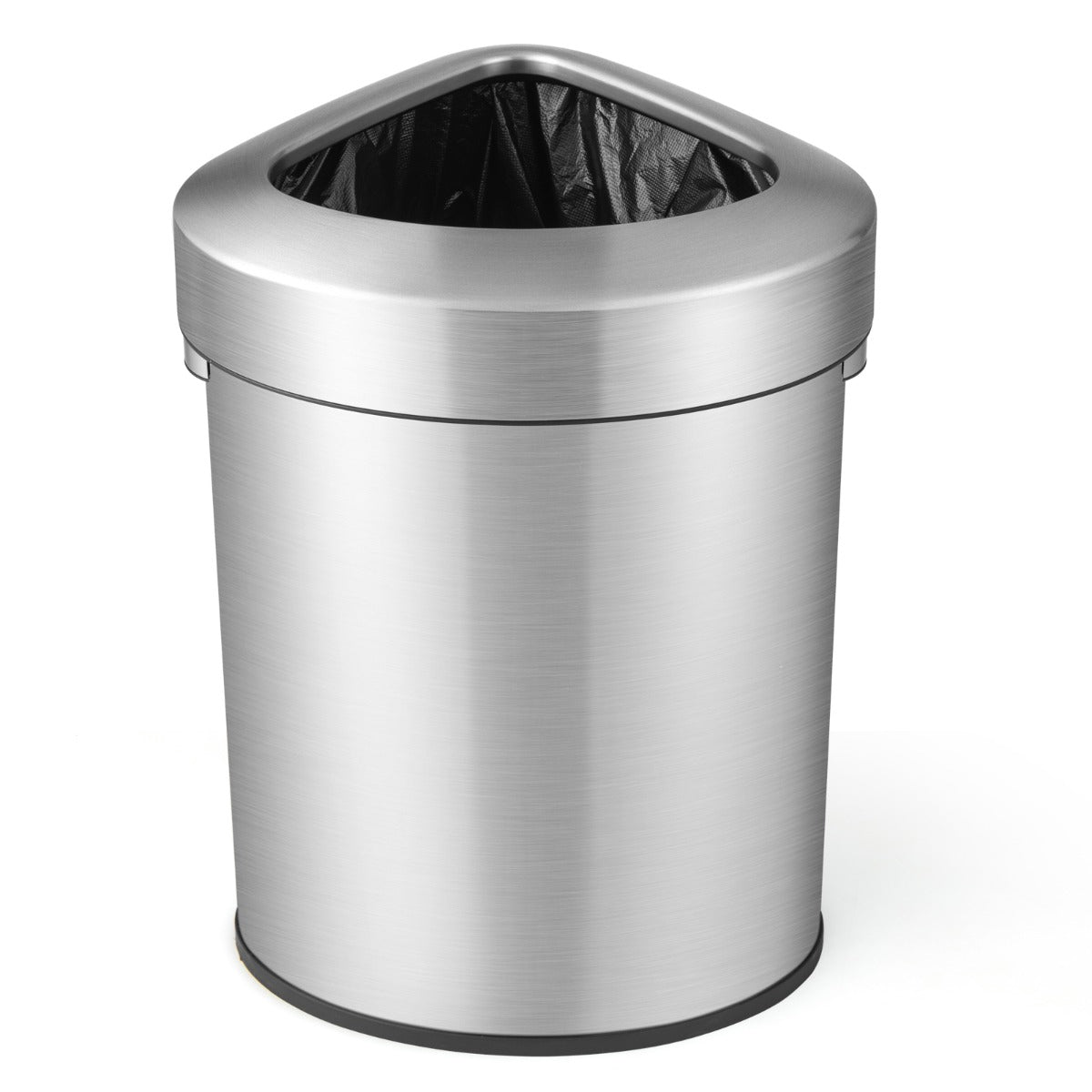 60L Stainless Steel Corner Trash Can With Lid, Non-Slip Base