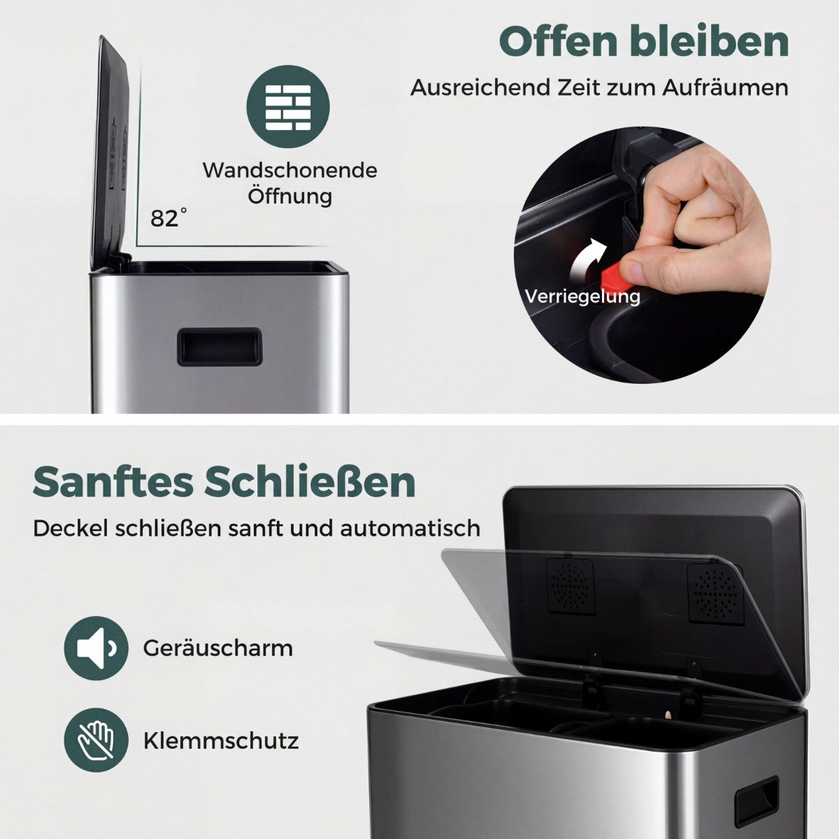 60L Stainless Steel Pedal Bin with Soft-Close Lid & Dual Compartments