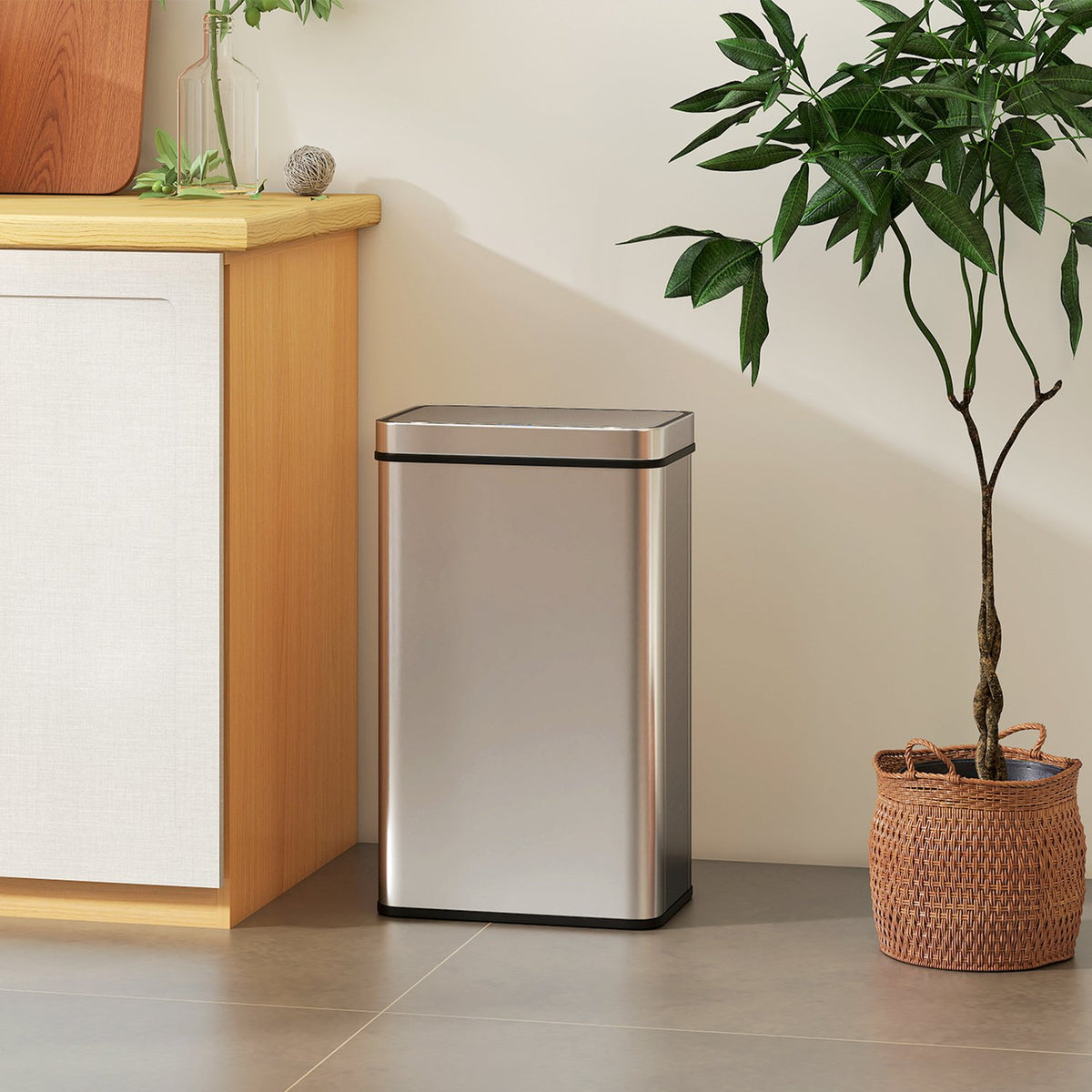 60L Stainless Steel Sensor Trash Can, Automatic Lid