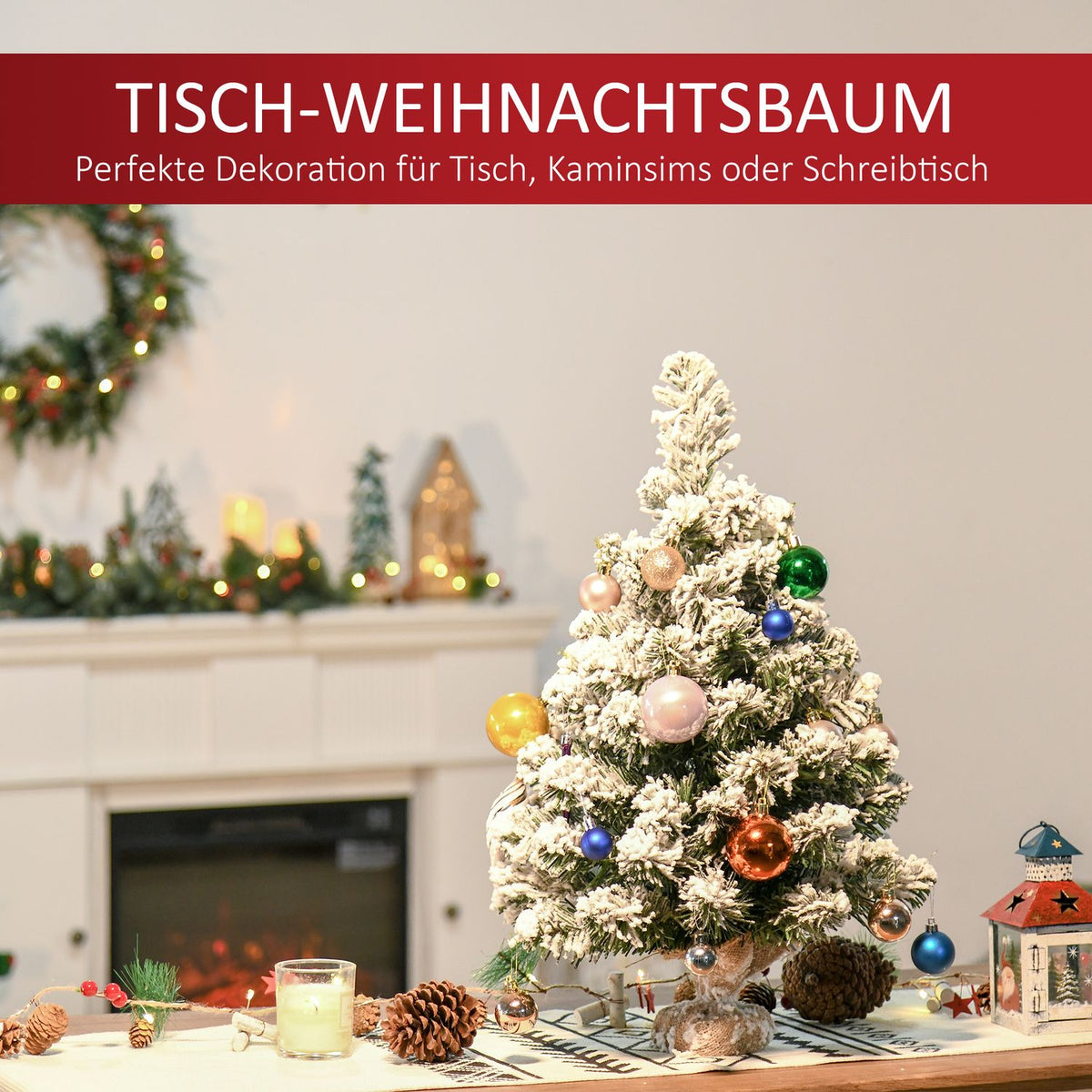 60cm Artificial Christmas Tree with Snow Effect, Indoor Use