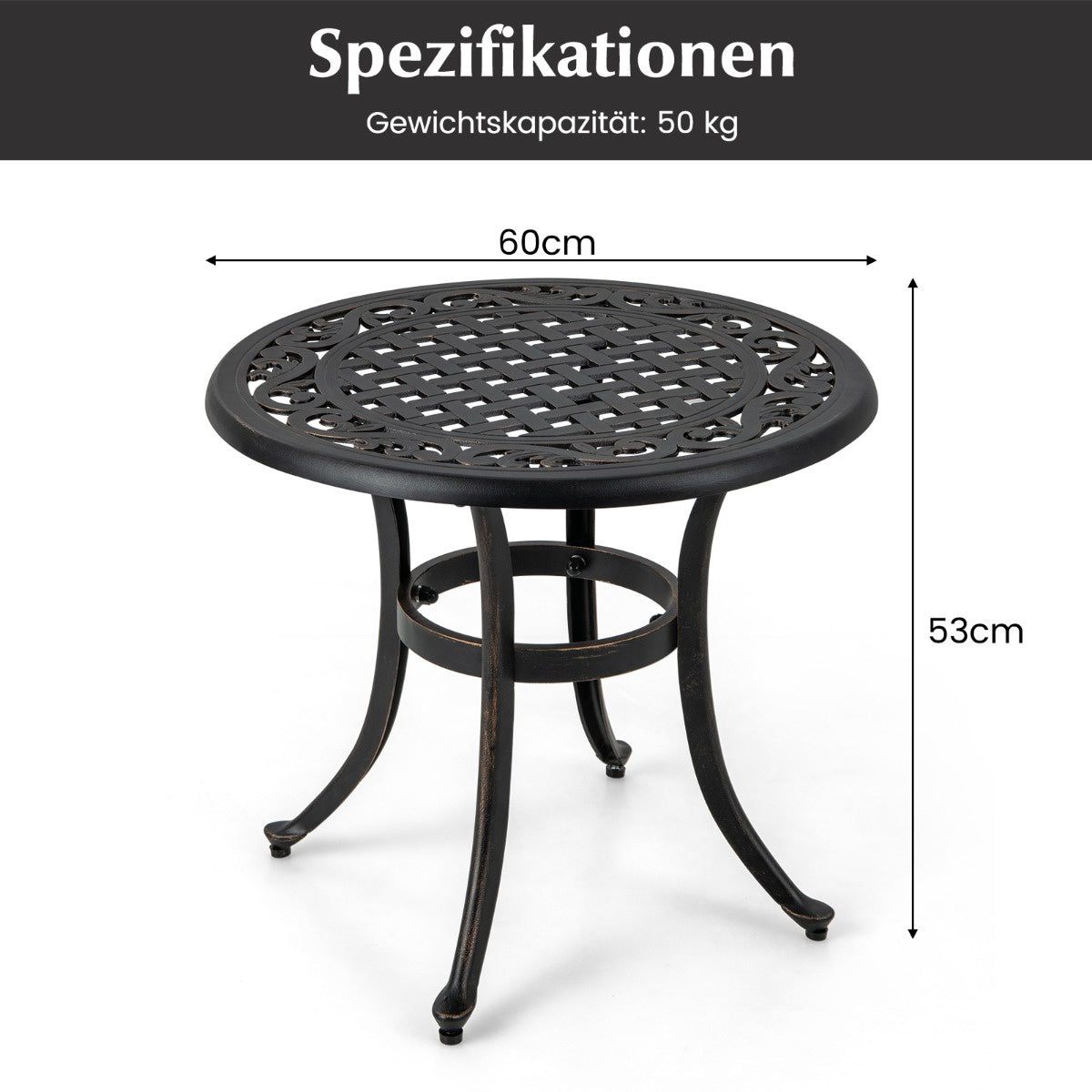 60 cm Round Cast Aluminum Patio Table with Adjustable Feet