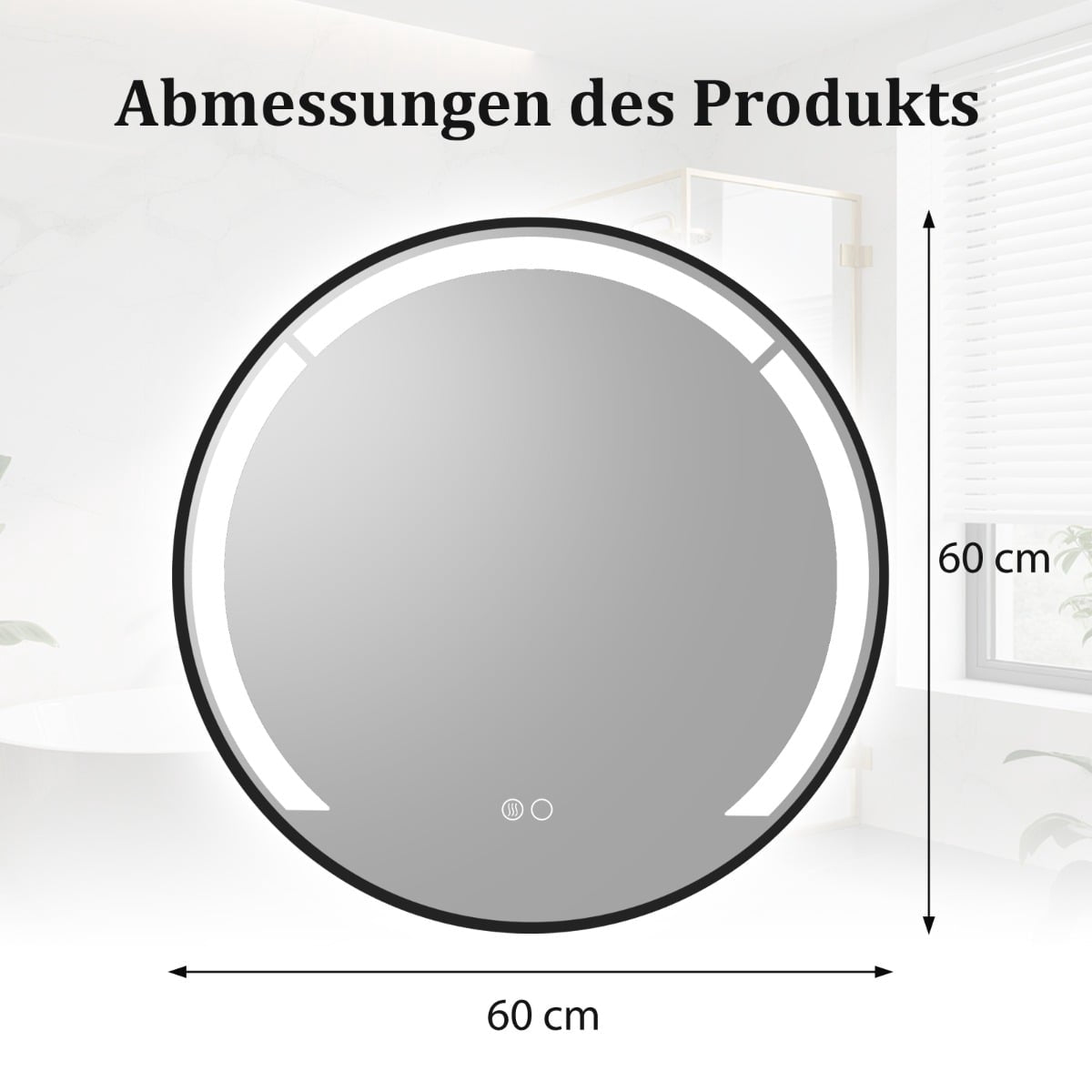 60 cm Round LED Bathroom Mirror with Anti-Fog Feature