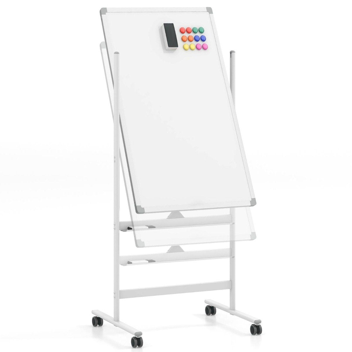 60 x 100 cm Double-Sided Magnetic Whiteboard with Wheels & Stand & Pen Tray White