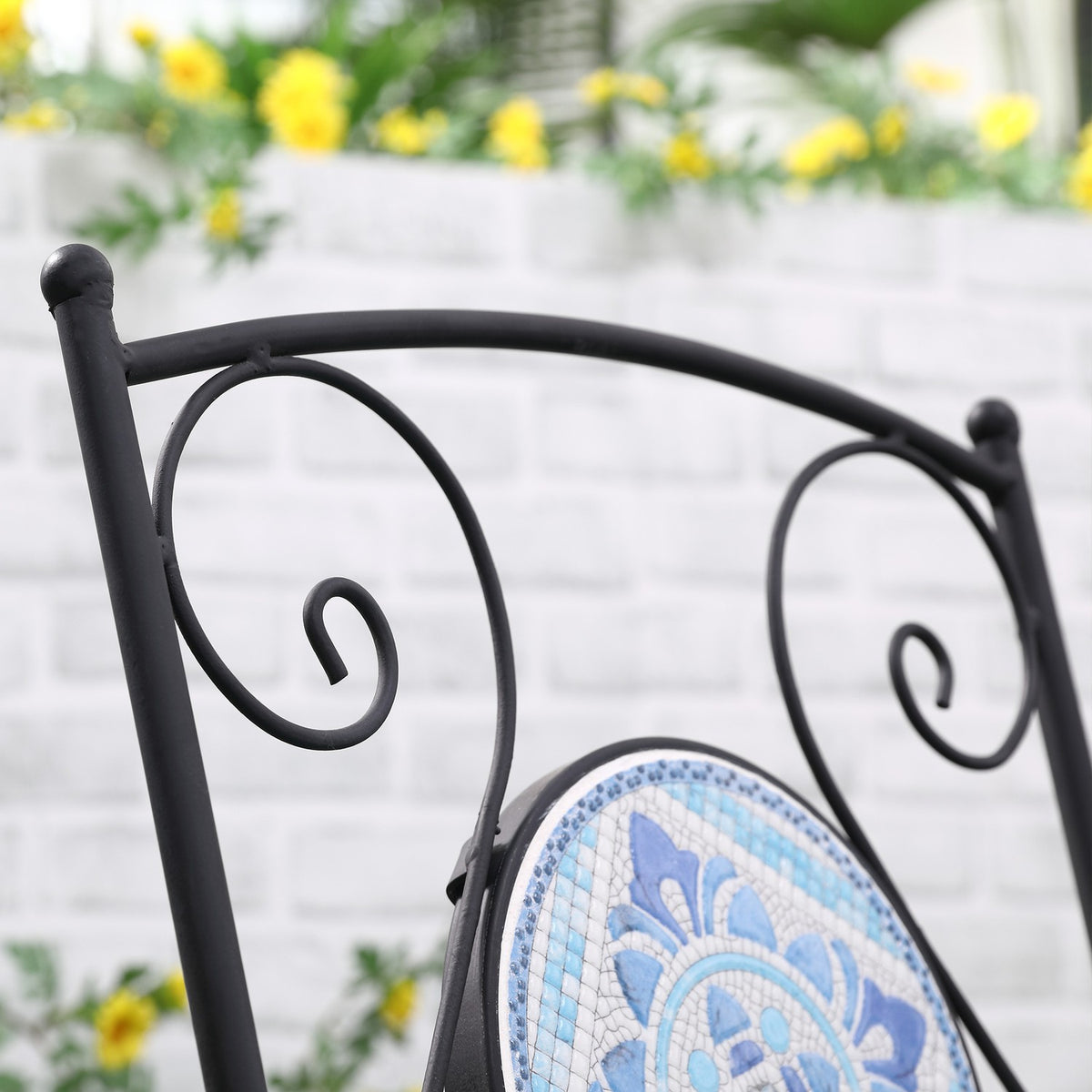 Ø 61 Cm Garden Seating Group For 2 People Bistro Set 1 Table + 2 Foldable Chairs Steel Blue