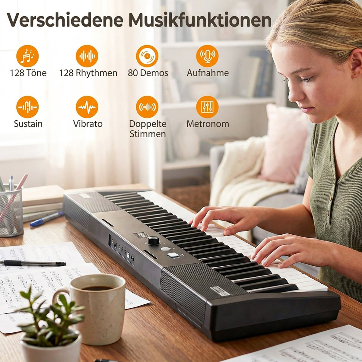 61-Key Electronic Keyboard Set with Adjustable Stand