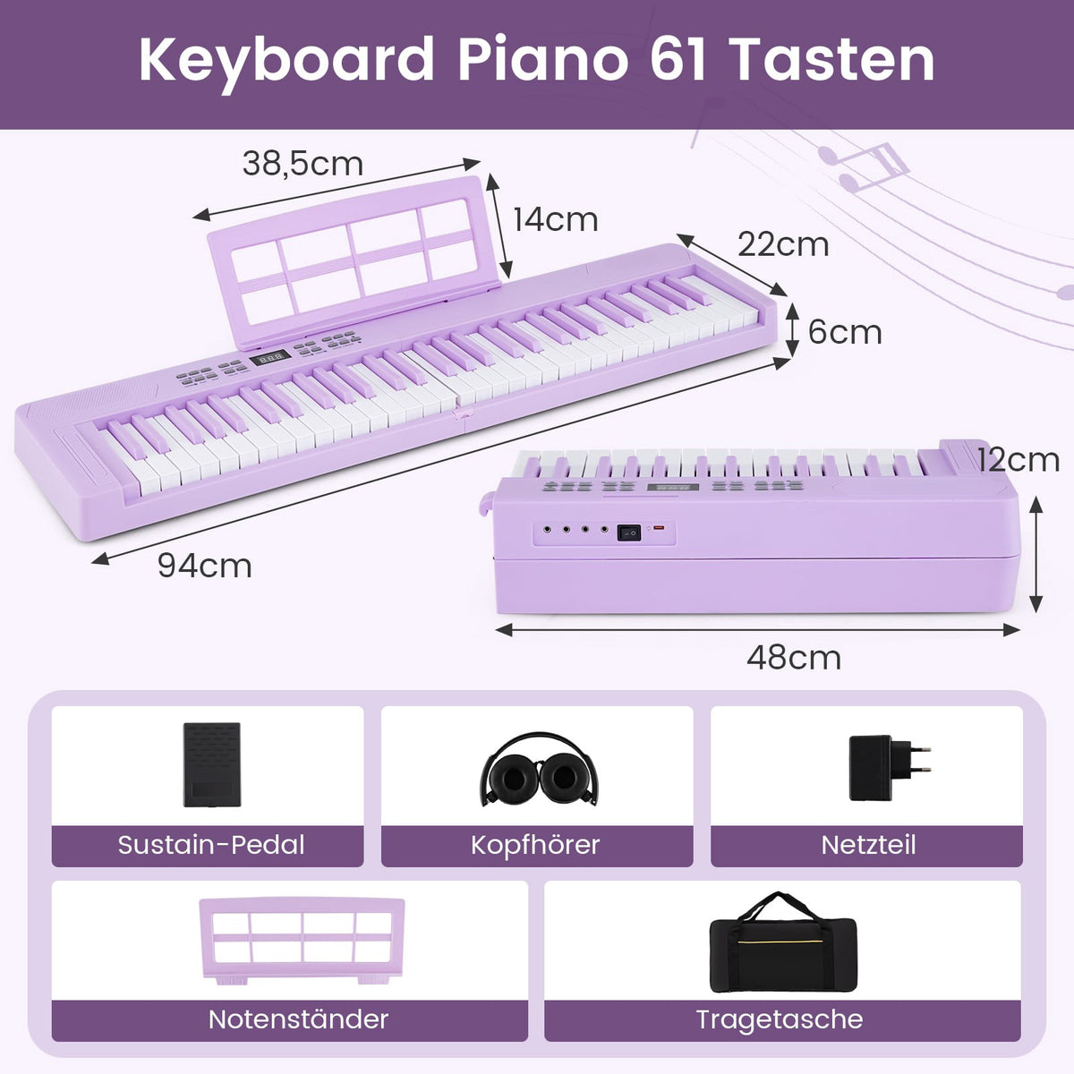 61-Key Foldable Electronic Keyboard with MIDI & Split