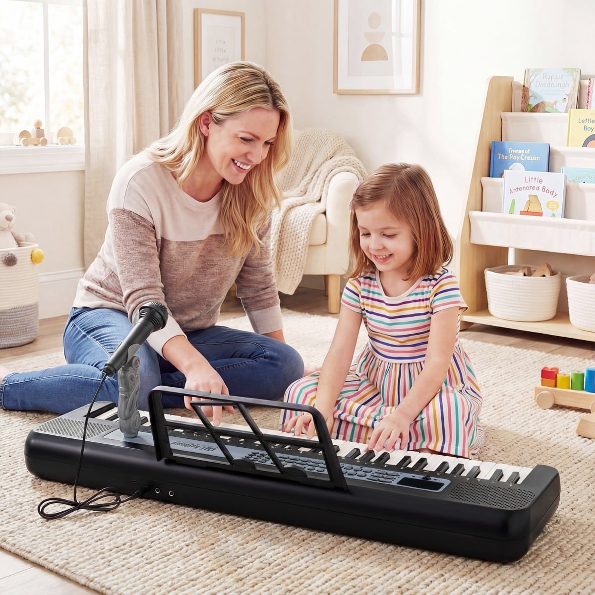61-Key Kids Piano Keyboard with Adjustable Stand & Mic