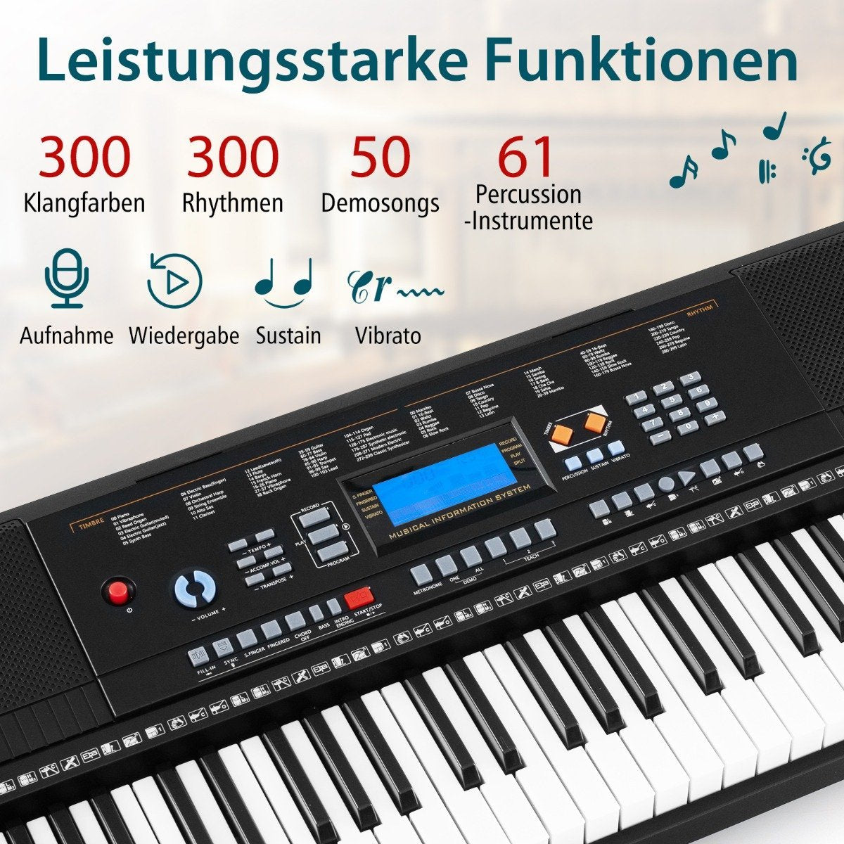 61-Key Portable Electronic Keyboard Set with Stand & Mic