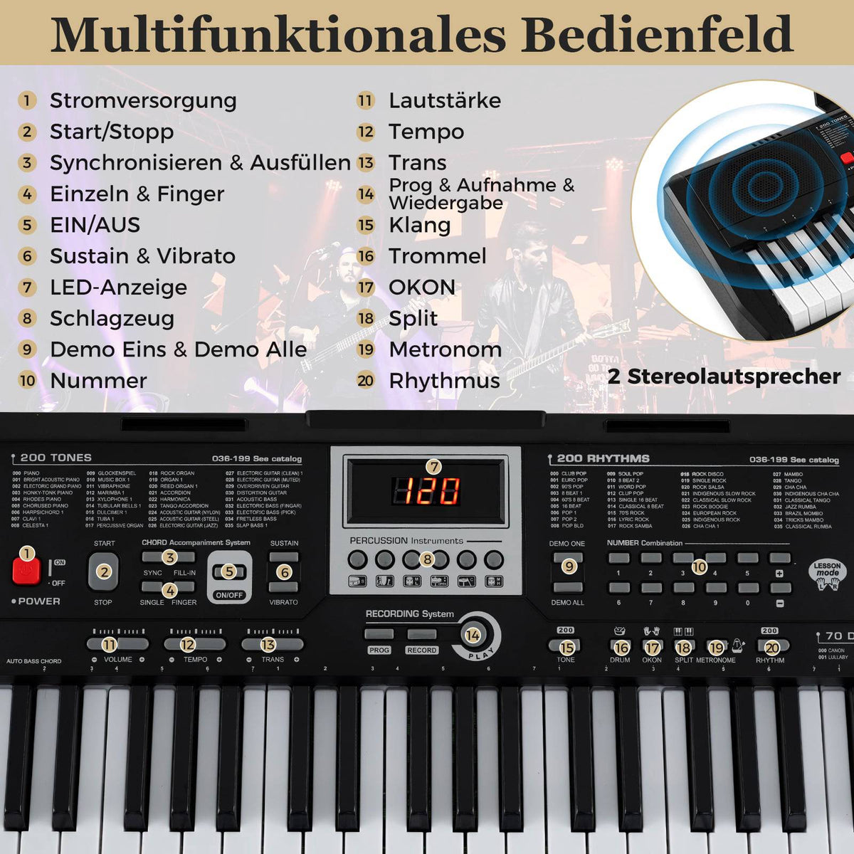 61-Key Portable Keyboard with 200 Rhythms & Tones
