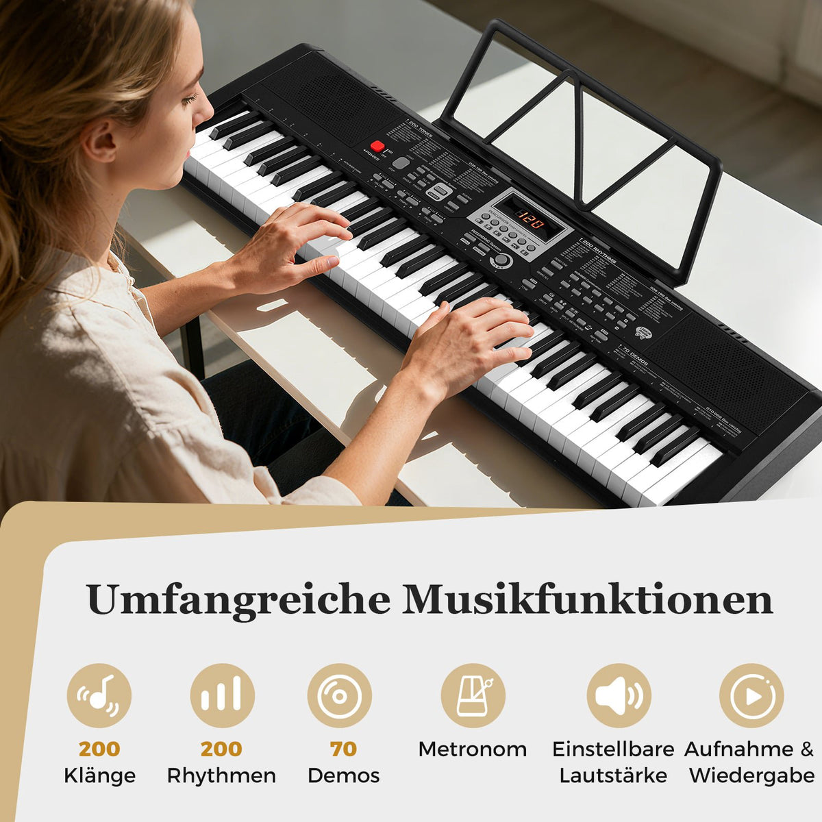 61-Key Portable Keyboard with 200 Rhythms & Tones