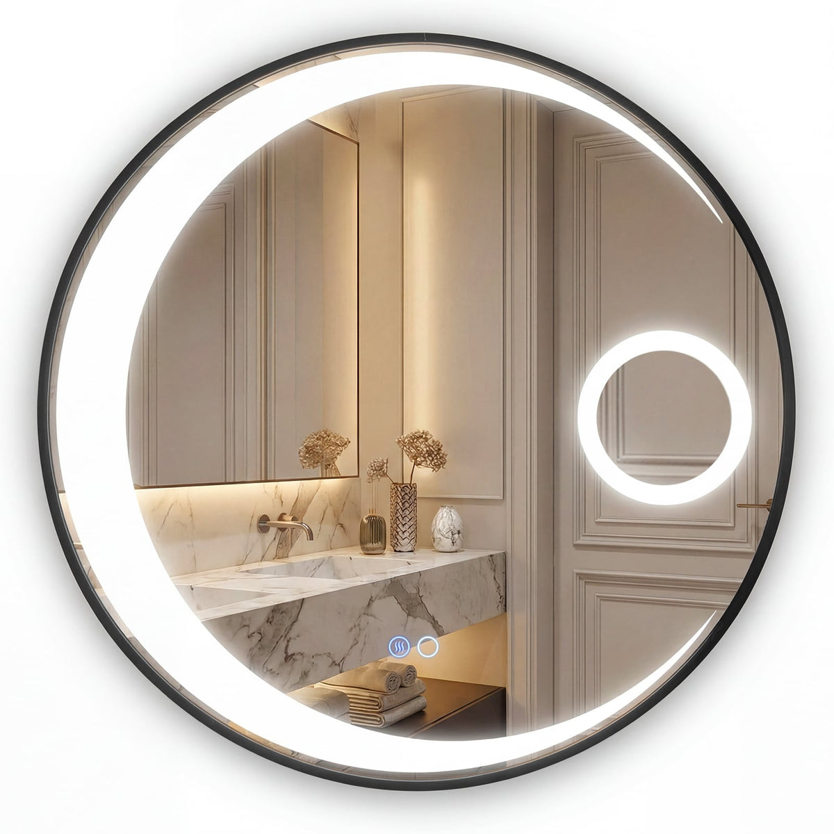 61 cm Round Bathroom Mirror, Anti-Fog, LED Lighting