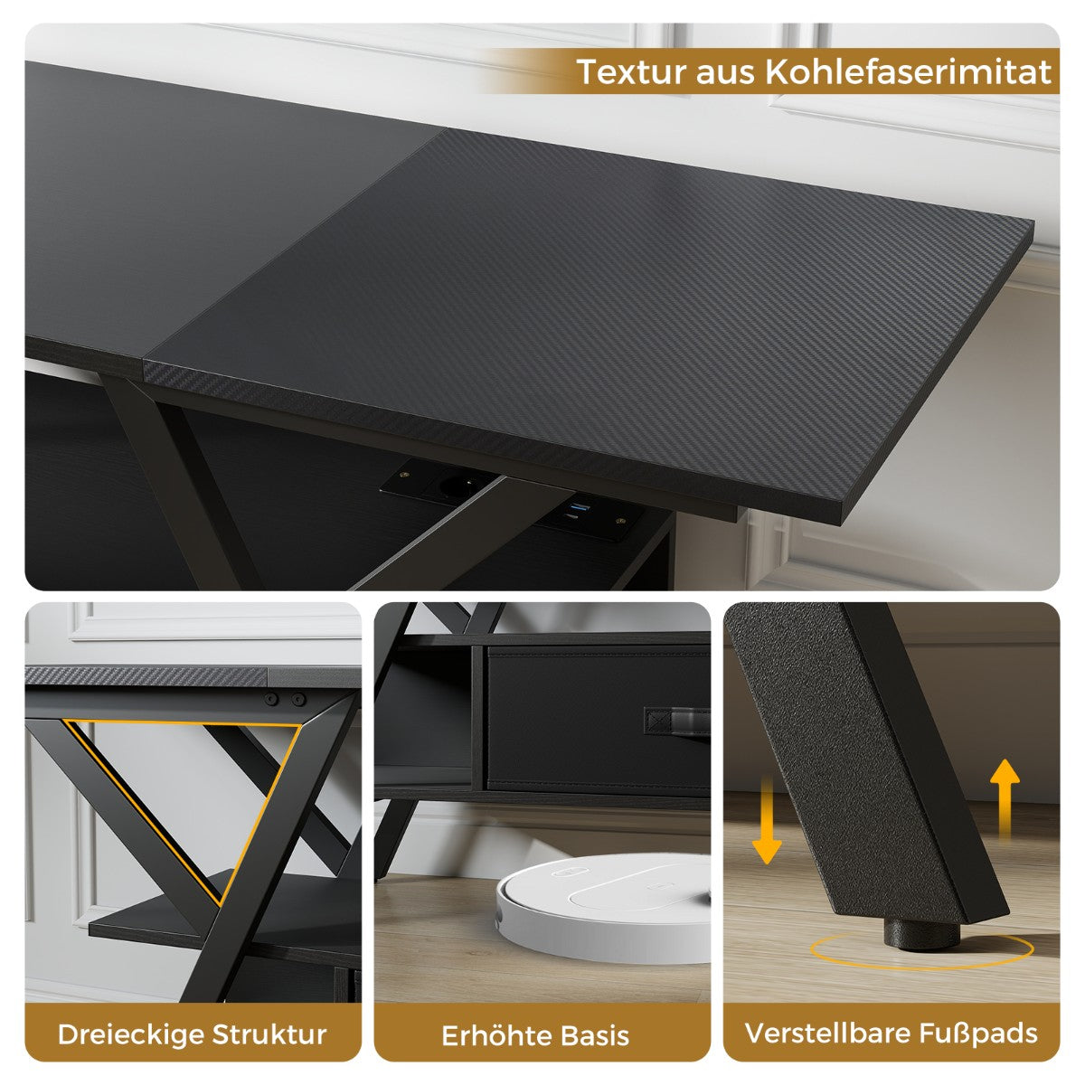 65-Inch TV Stand with LED Lights and Power Outlets