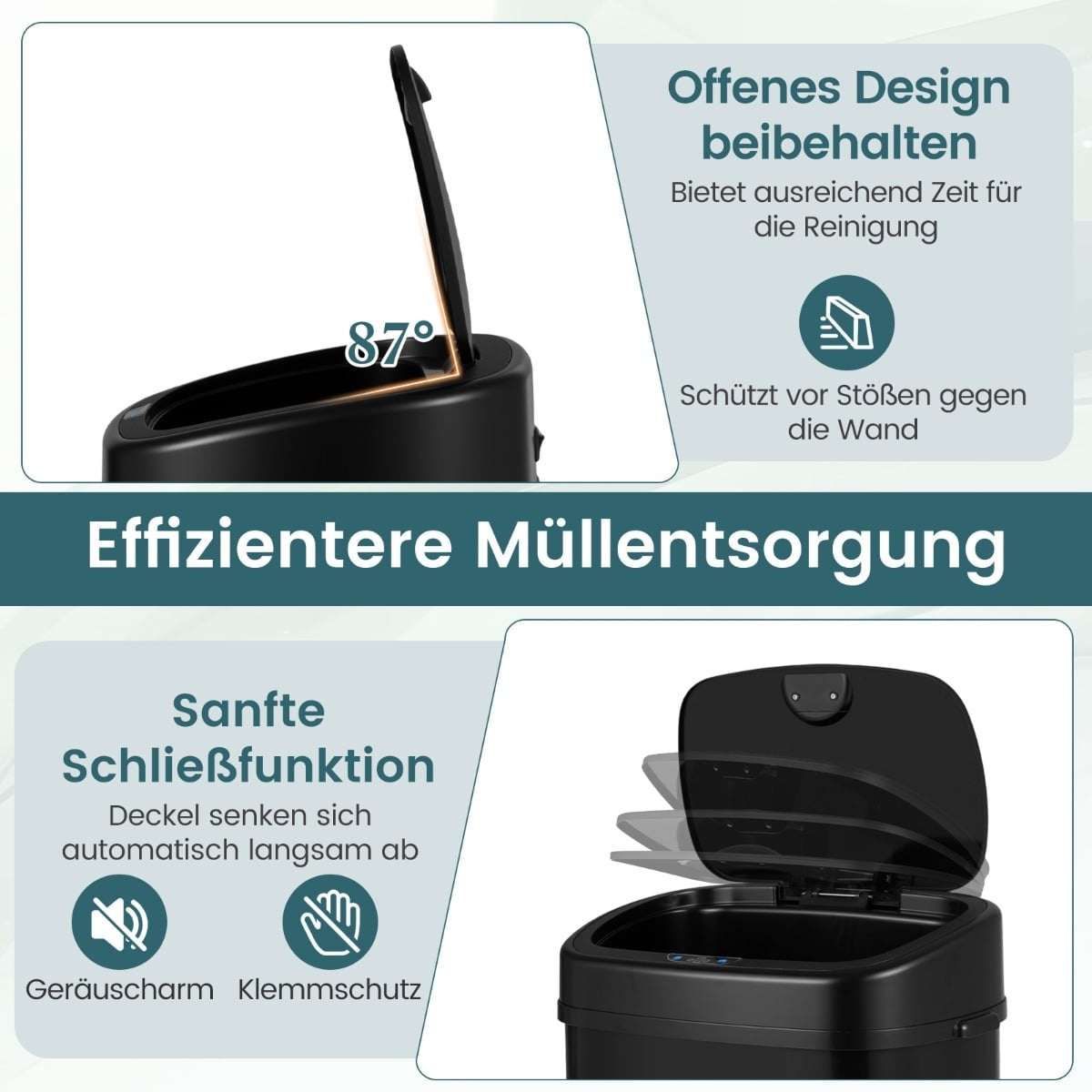 68L Automatic Sensor Trash Can – Dual-Zone, Black