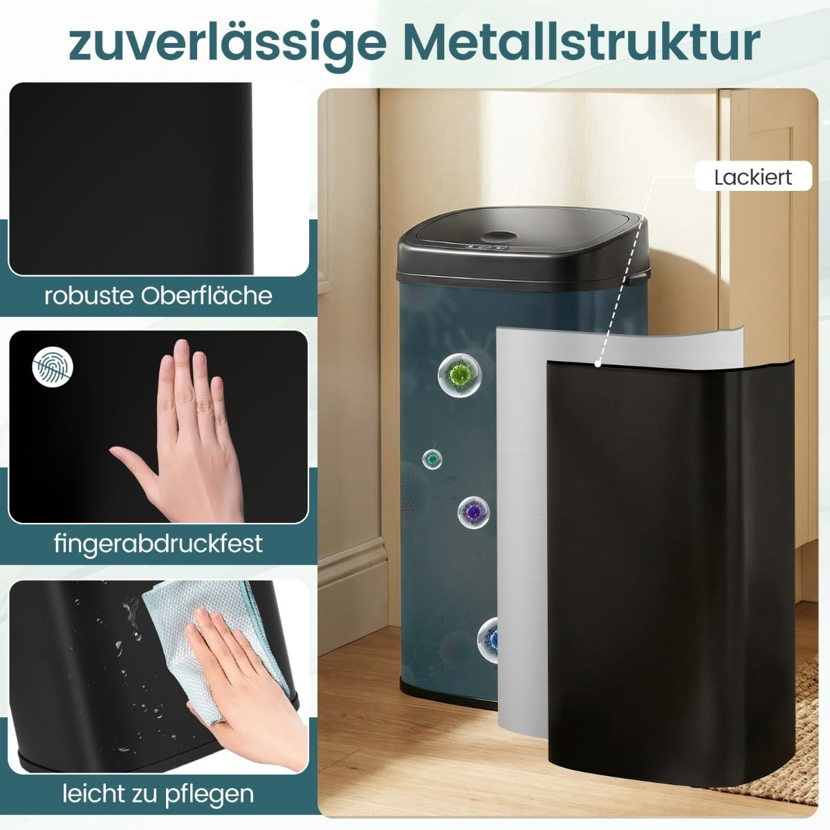 68L Automatic Sensor Trash Can – Dual-Zone, Black