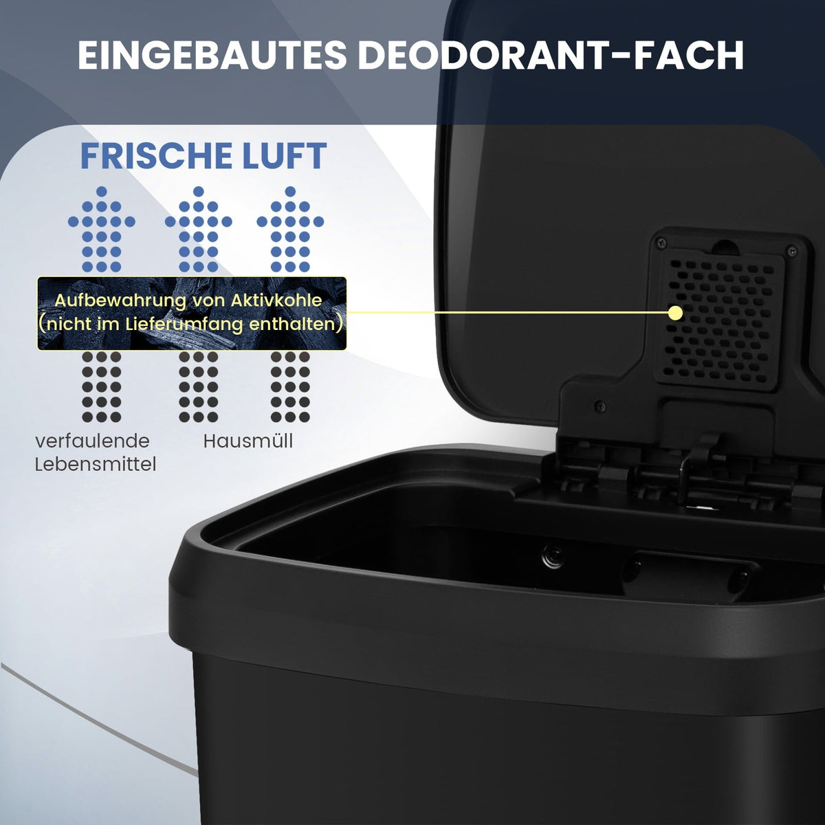 68L Black Kitchen Trash Can with Soft-Close Lid