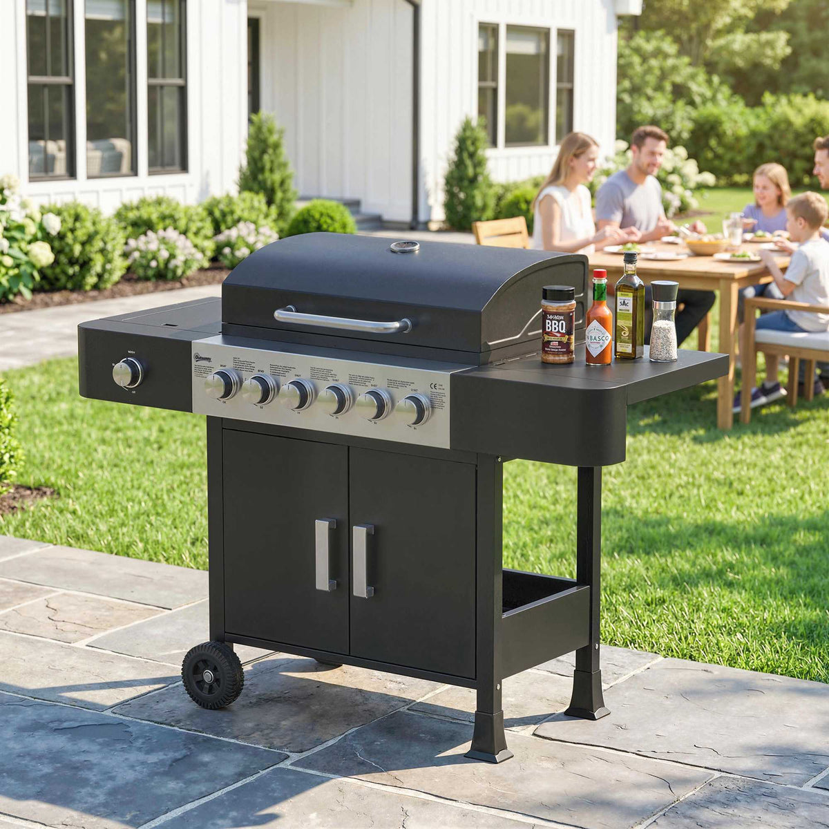 6-Burner Stainless Steel Gas Grill with Side Burner