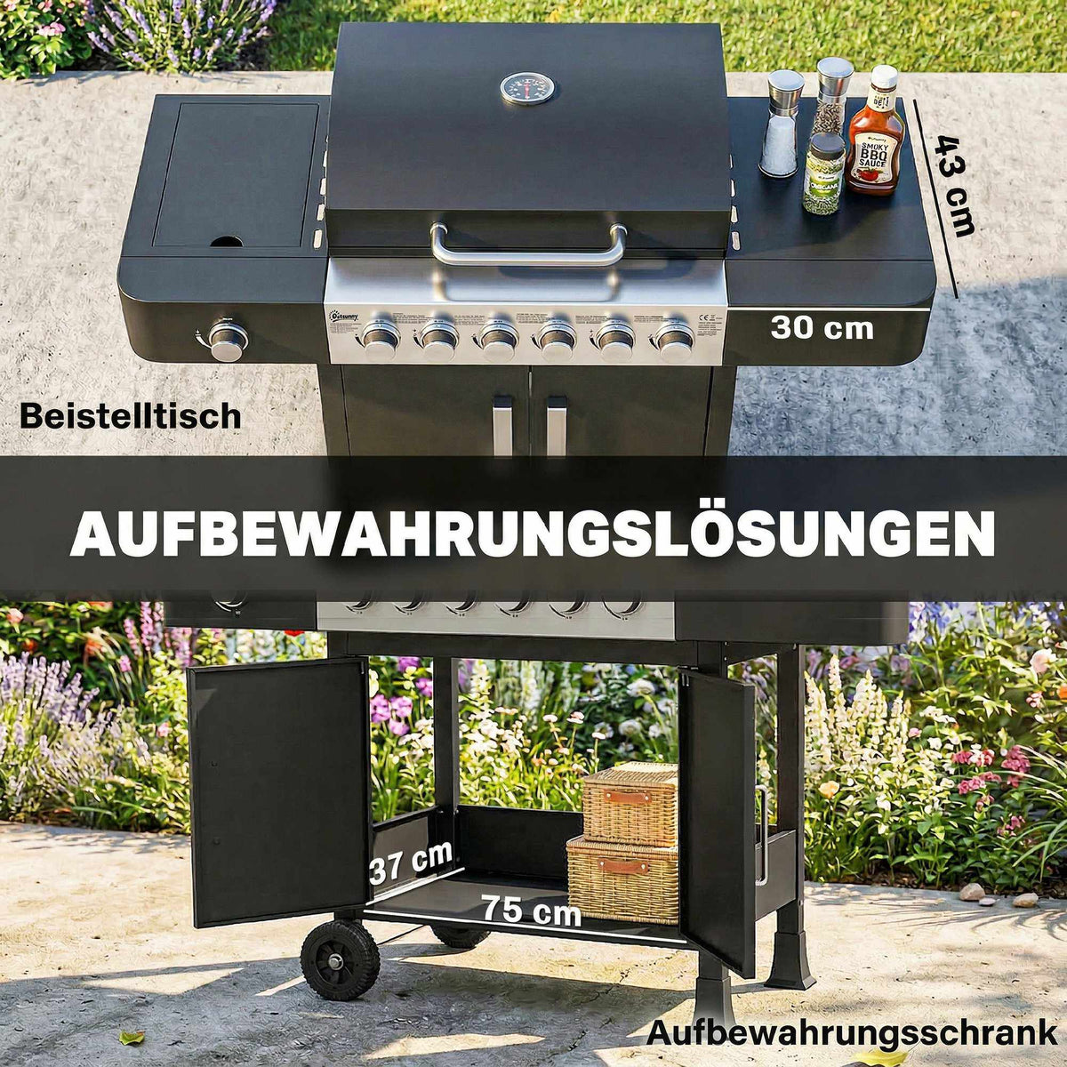 6-Burner Stainless Steel Gas Grill with Side Burner
