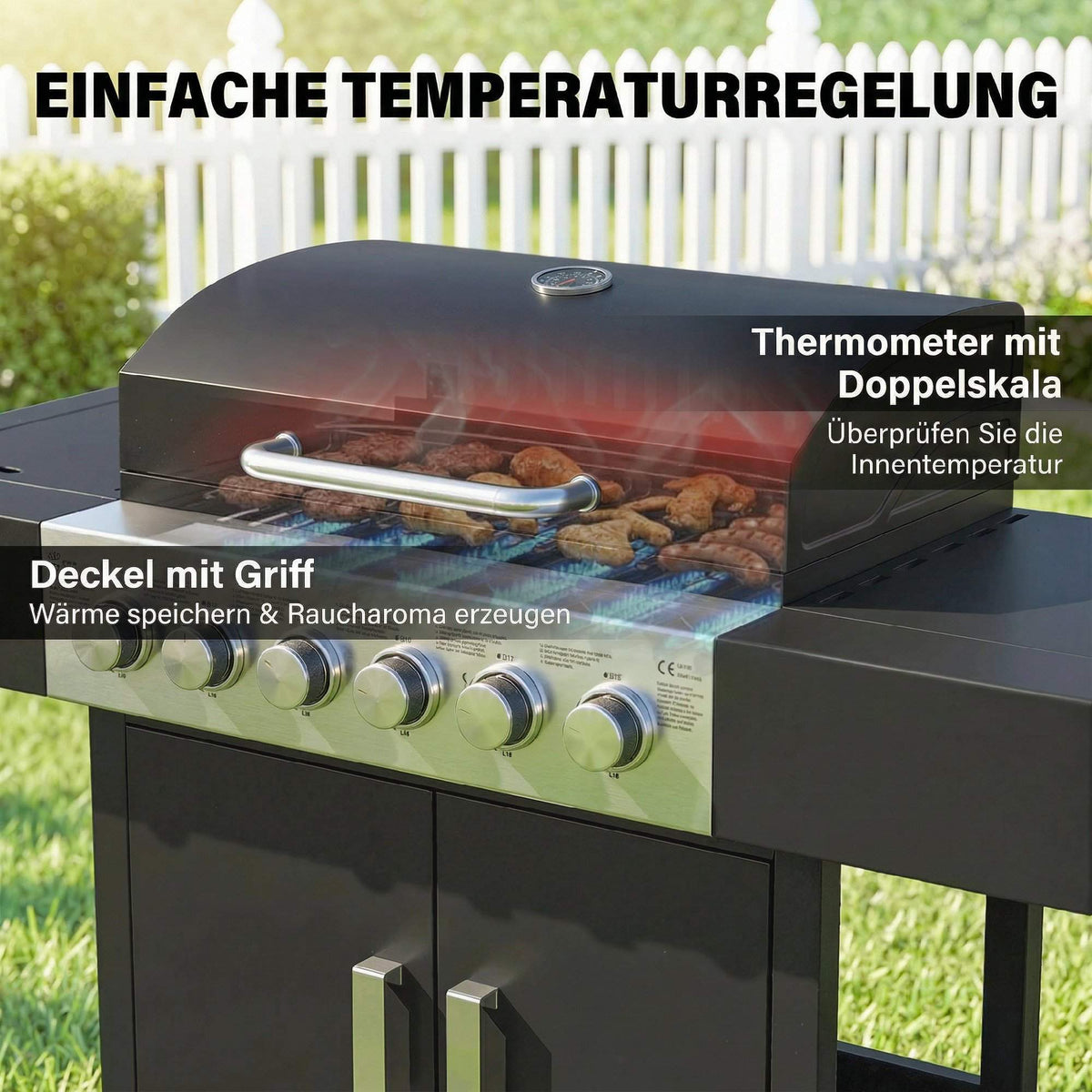 6-Burner Stainless Steel Gas Grill with Side Burner
