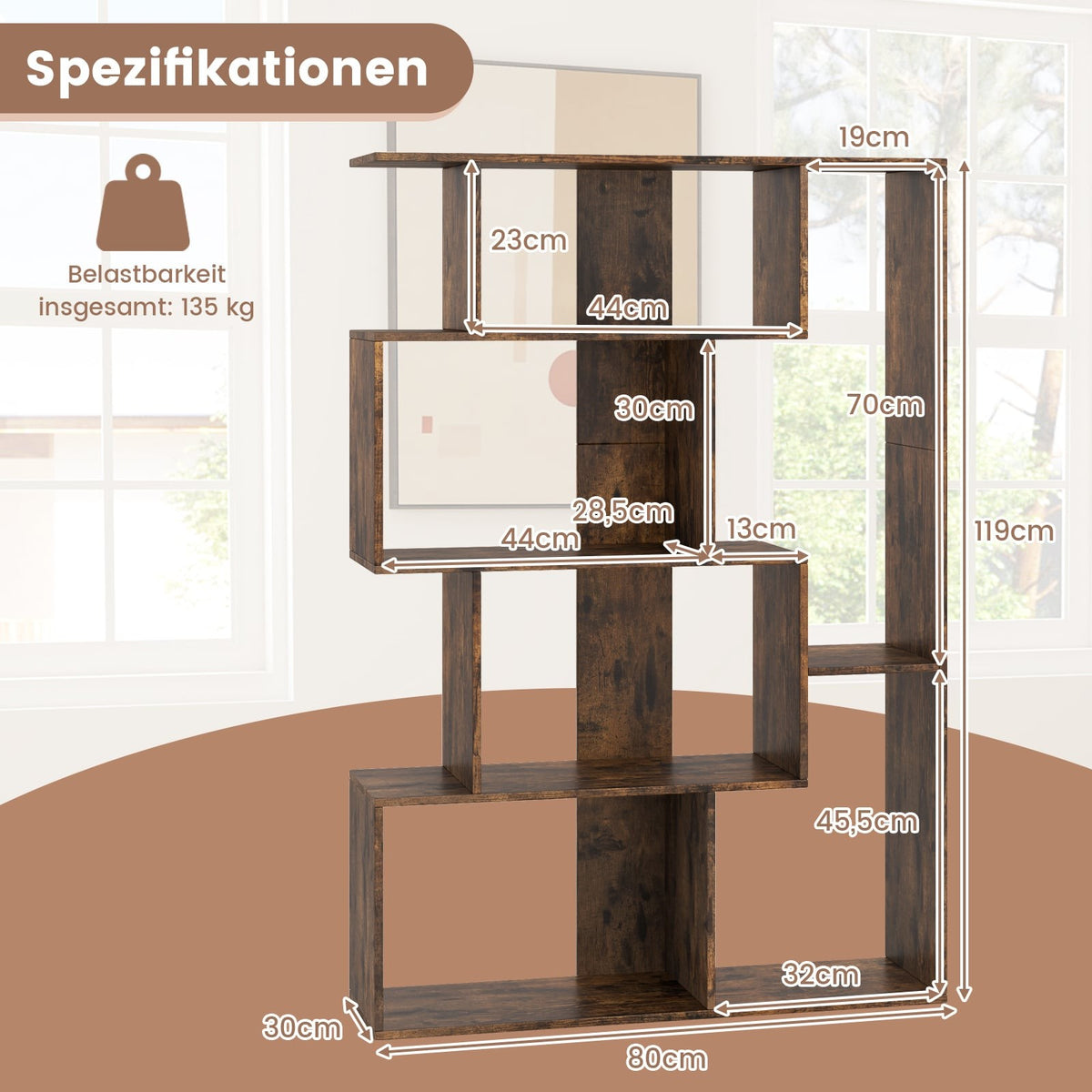 6-Cube Bookshelf with Anti-Tip Safety, Modern Design