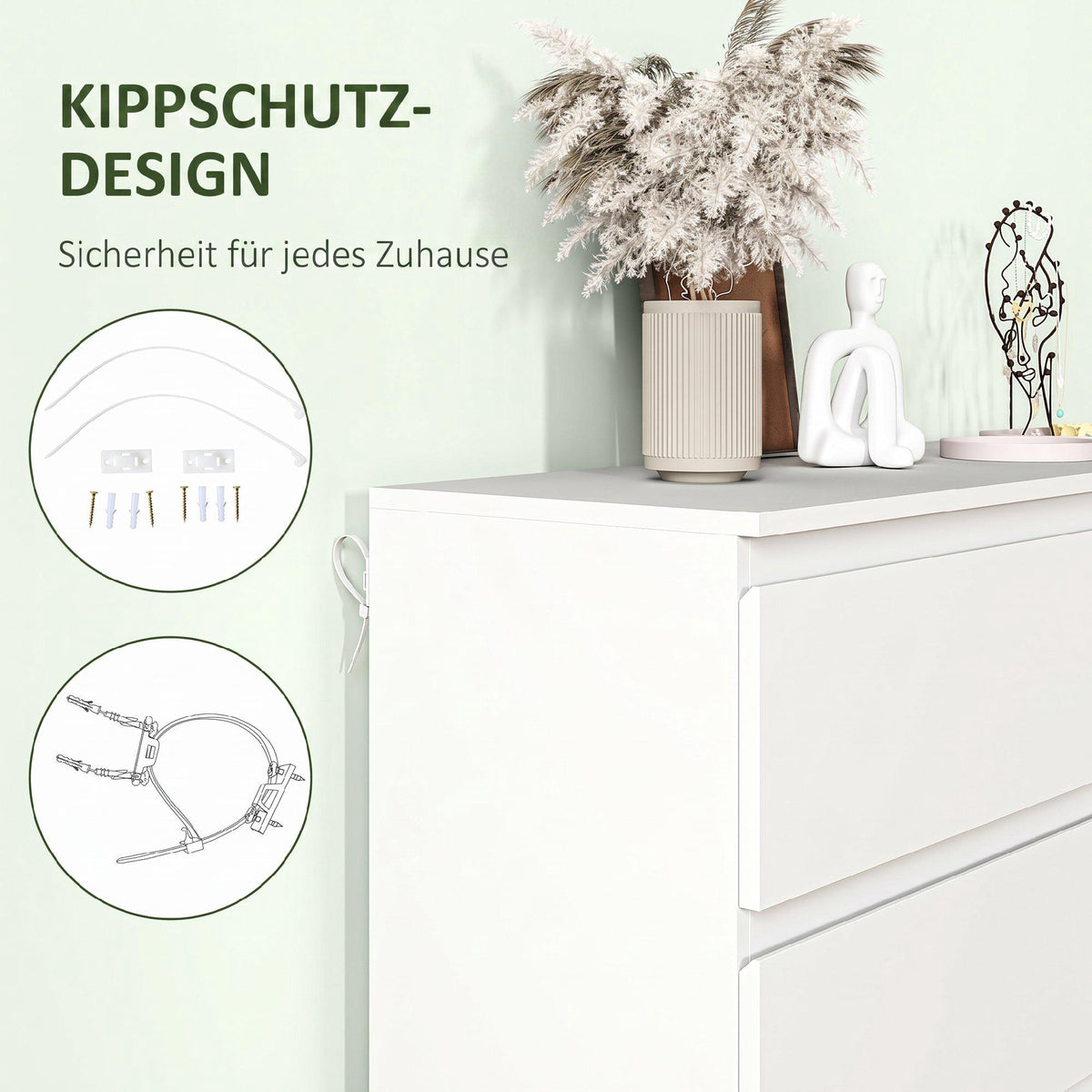 6-Drawer Dresser, White Chest of Drawers 112 x 34 x 75 cm