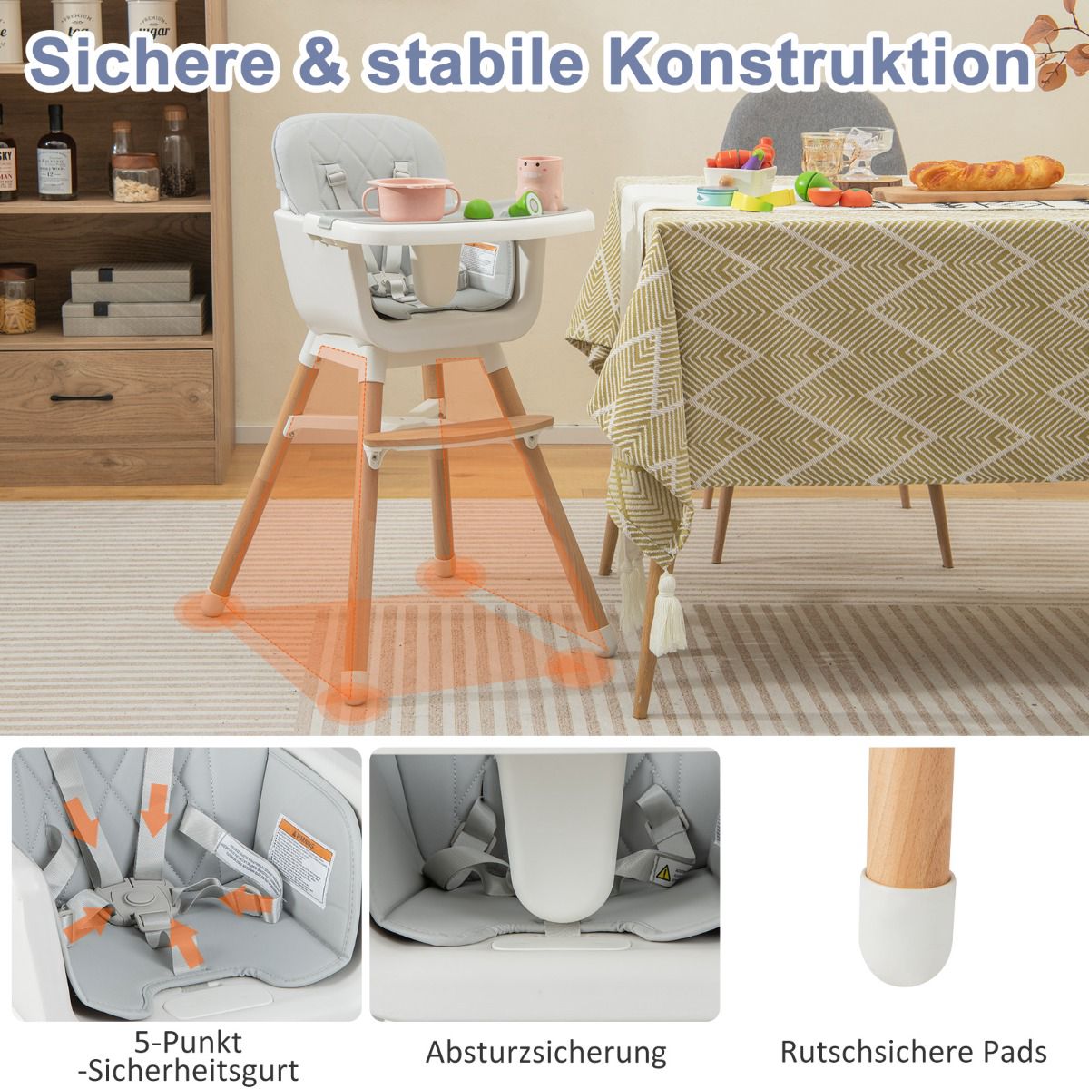 6-In-1 Convertible Baby High Chair, Adjustable Legs, Gray