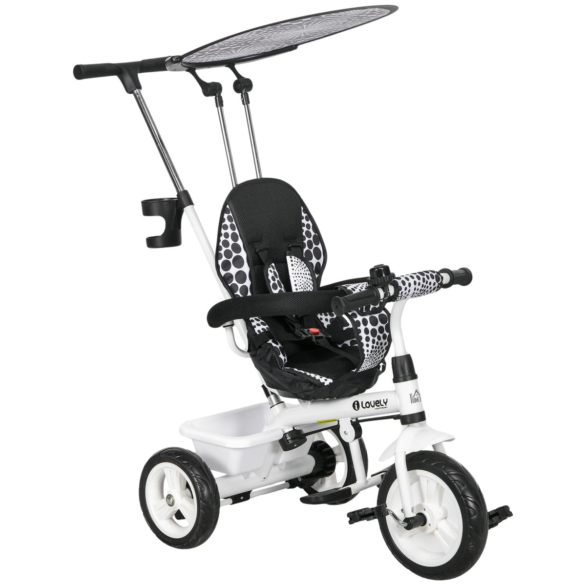 6-In-1 Tricycle Push Rod Children'S Tricycle Removable Sun Canopy Adjustable Balance Bike Cup Holder Basket 1-5 Years White
