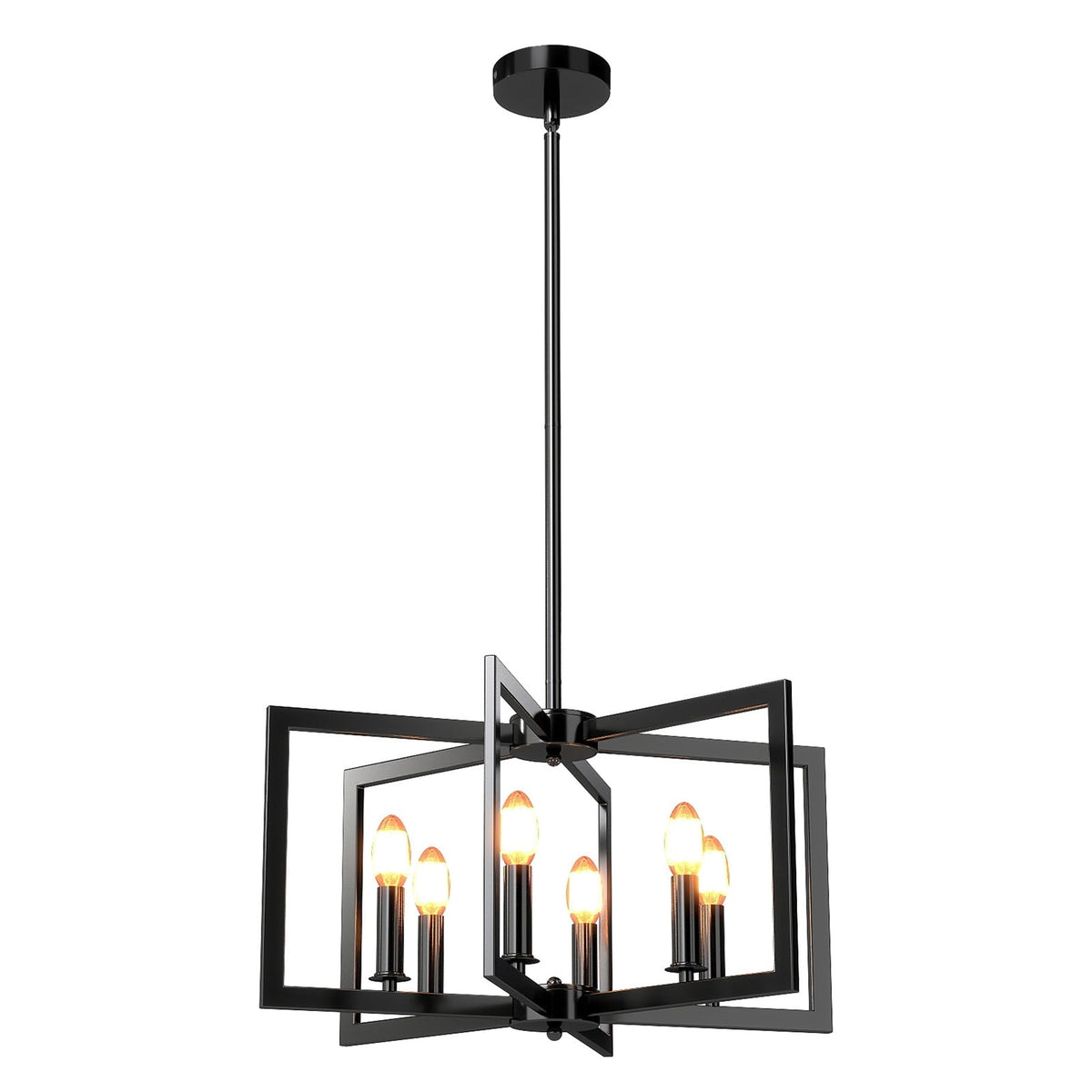 6-Light Industrial Chandelier, Adjustable Height, Black