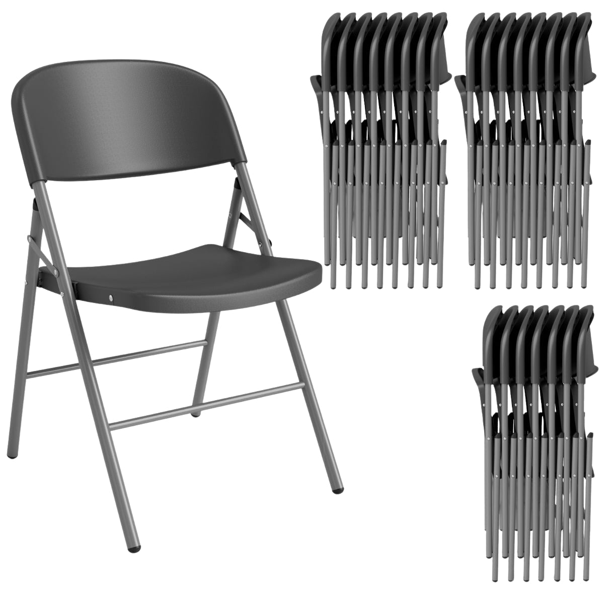 6-Pack Folding Chairs, Metal & Plastic, 150kg Capacity, Grey