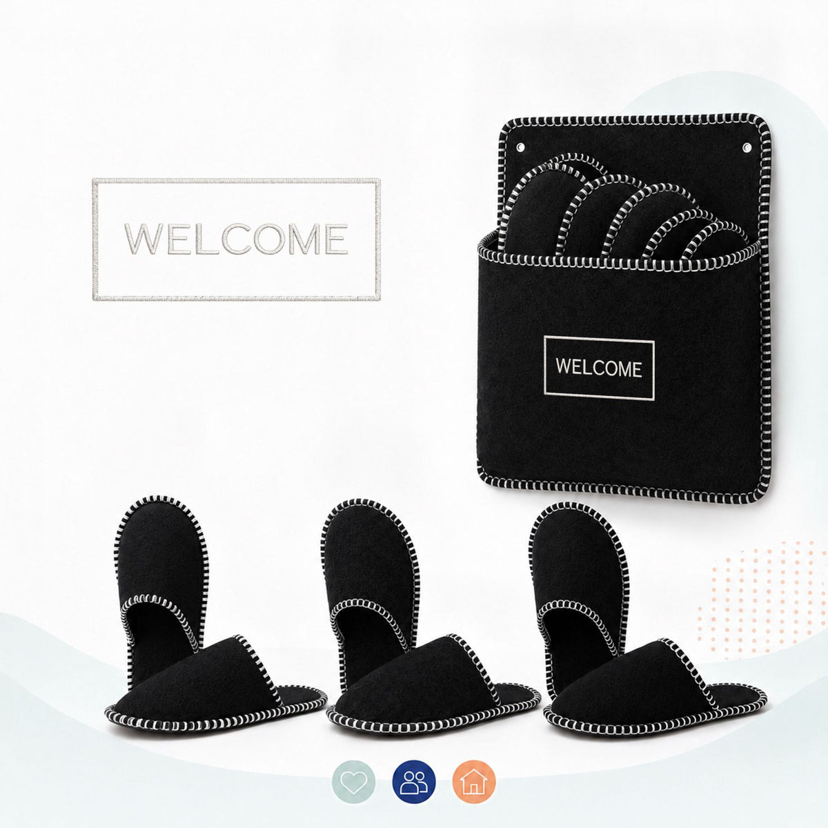 6 Pairs Felt Guest Slippers with Storage Bag