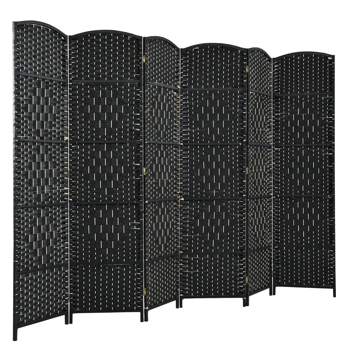6-Panel Black Room Divider, Paper Fiber & Poplar Frame