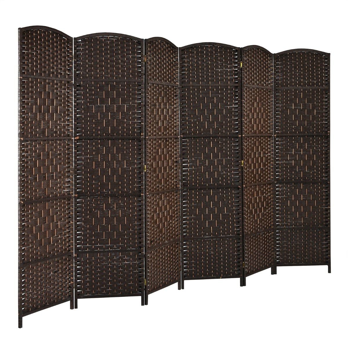 6-Panel Brown Room Divider, Paper & Poplar Wood Frame