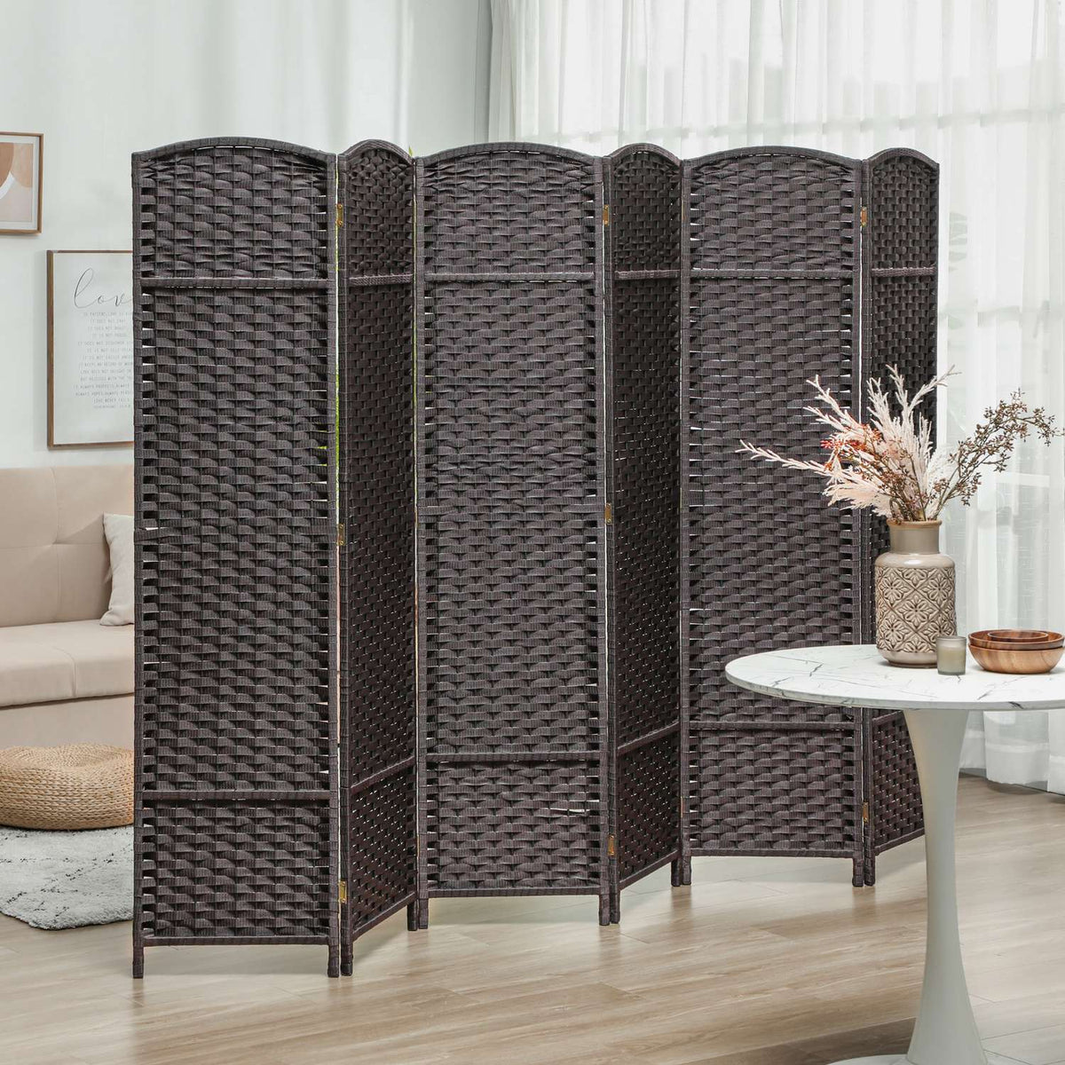 6-Panel Folding Room Divider, Brown, Polypropylene