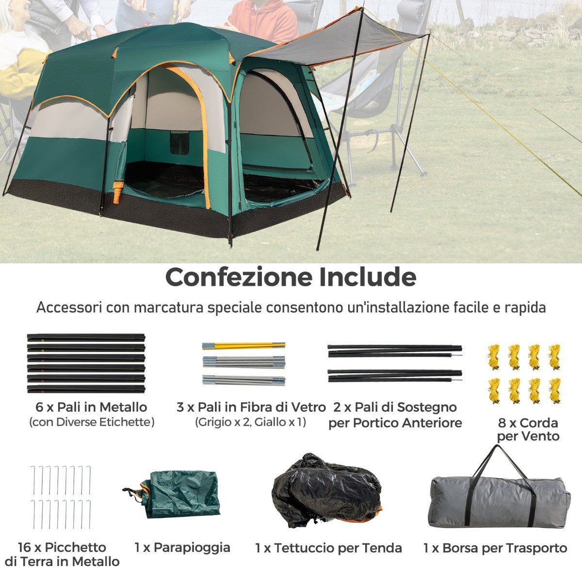6-Person Camping Tent with Divider, Rainfly and Carry Bag